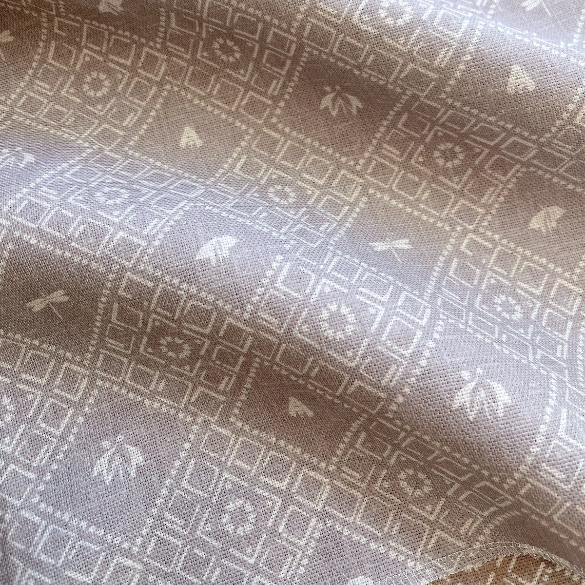 Americana fabric in Camomile by Emily Daws — close-up detail of Belgian linen, Fauna Collection