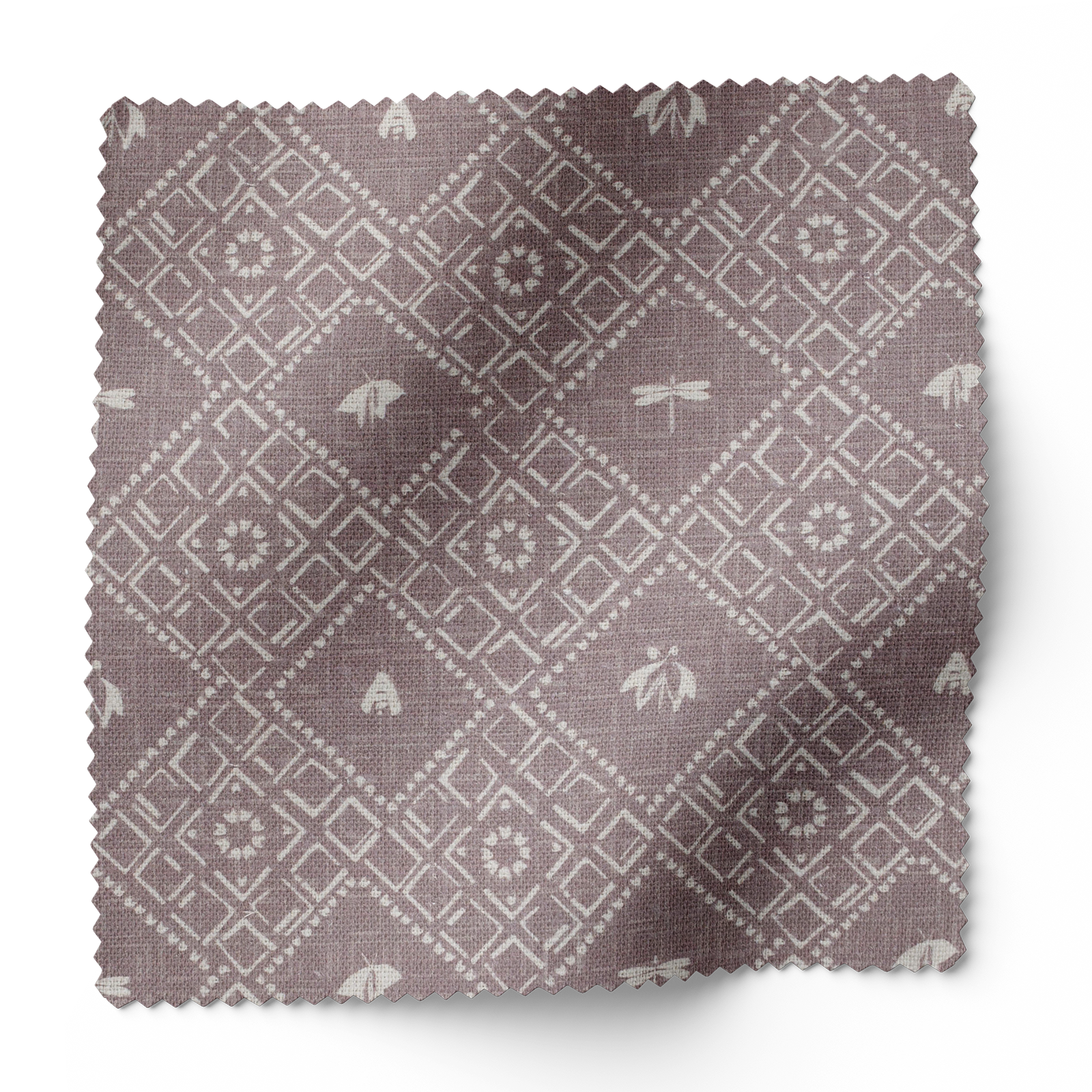 Americana fabric in Orchid by Emily Daws β forest-inspired swatch with dotted and organic motifs