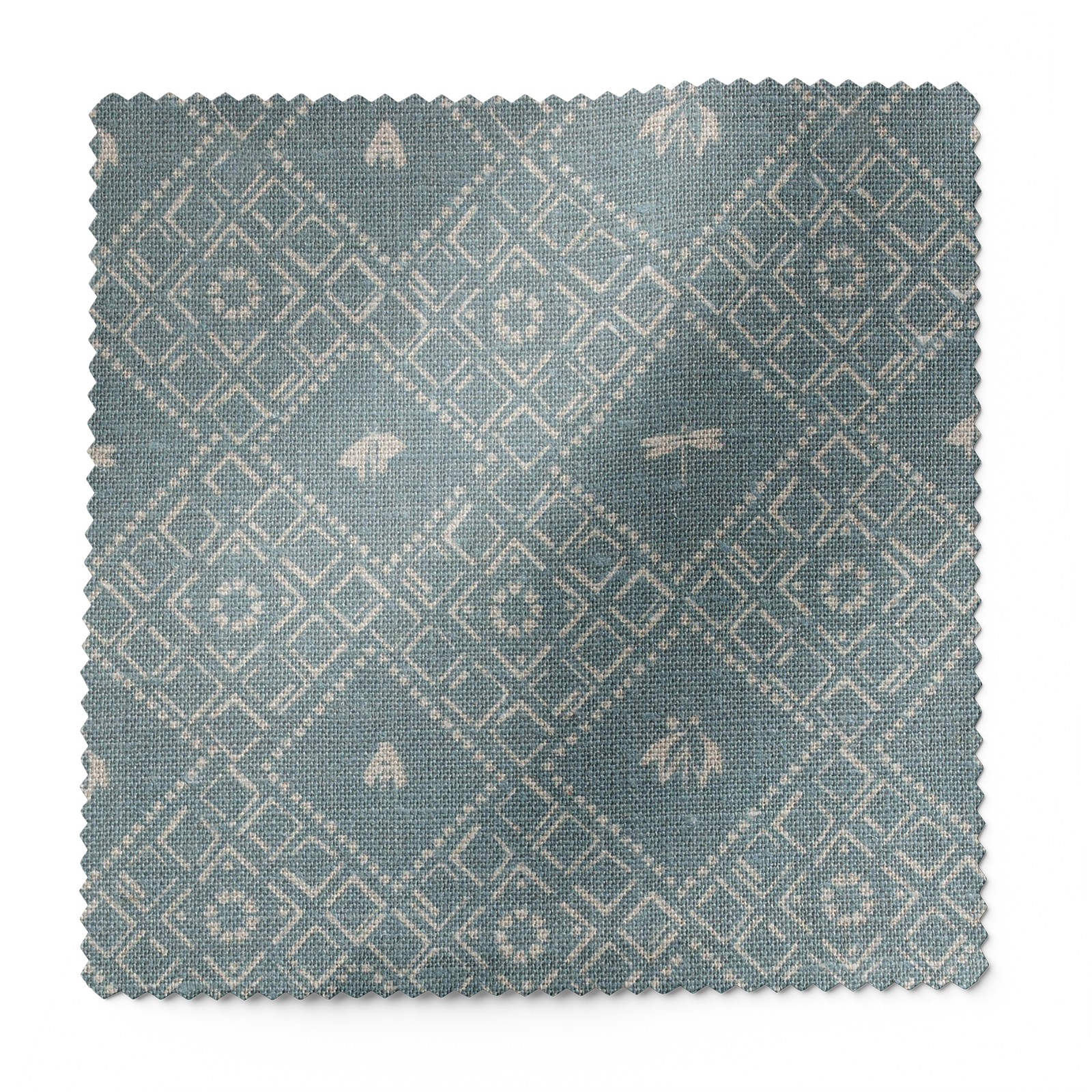 Americana fabric in Teal by Emily Daws β forest-inspired swatch with dotted and organic motifs