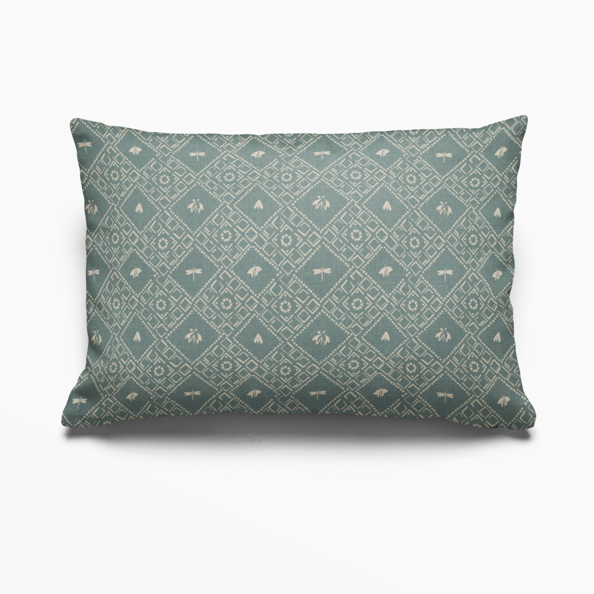 Americana pillow in Teal by Emily Daws – lumbar shape perfect for cabin beds or mountain homes