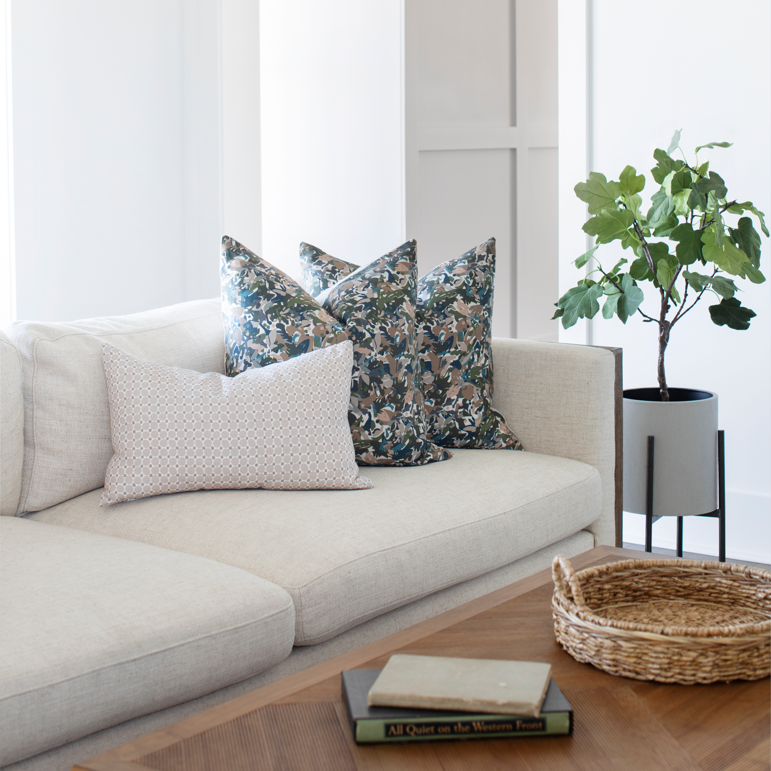 Cobblestone pillow in Buff styled by Emily Daws β mixed with other patterns in a classic Southern bedroom