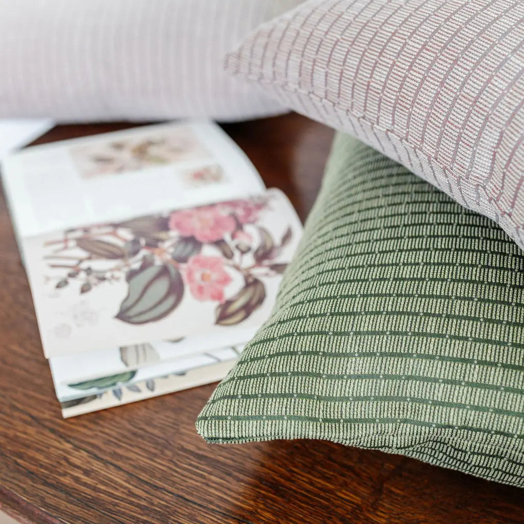 Emily Daws Jetty pillows in Palm — original pattern, feather and down insert