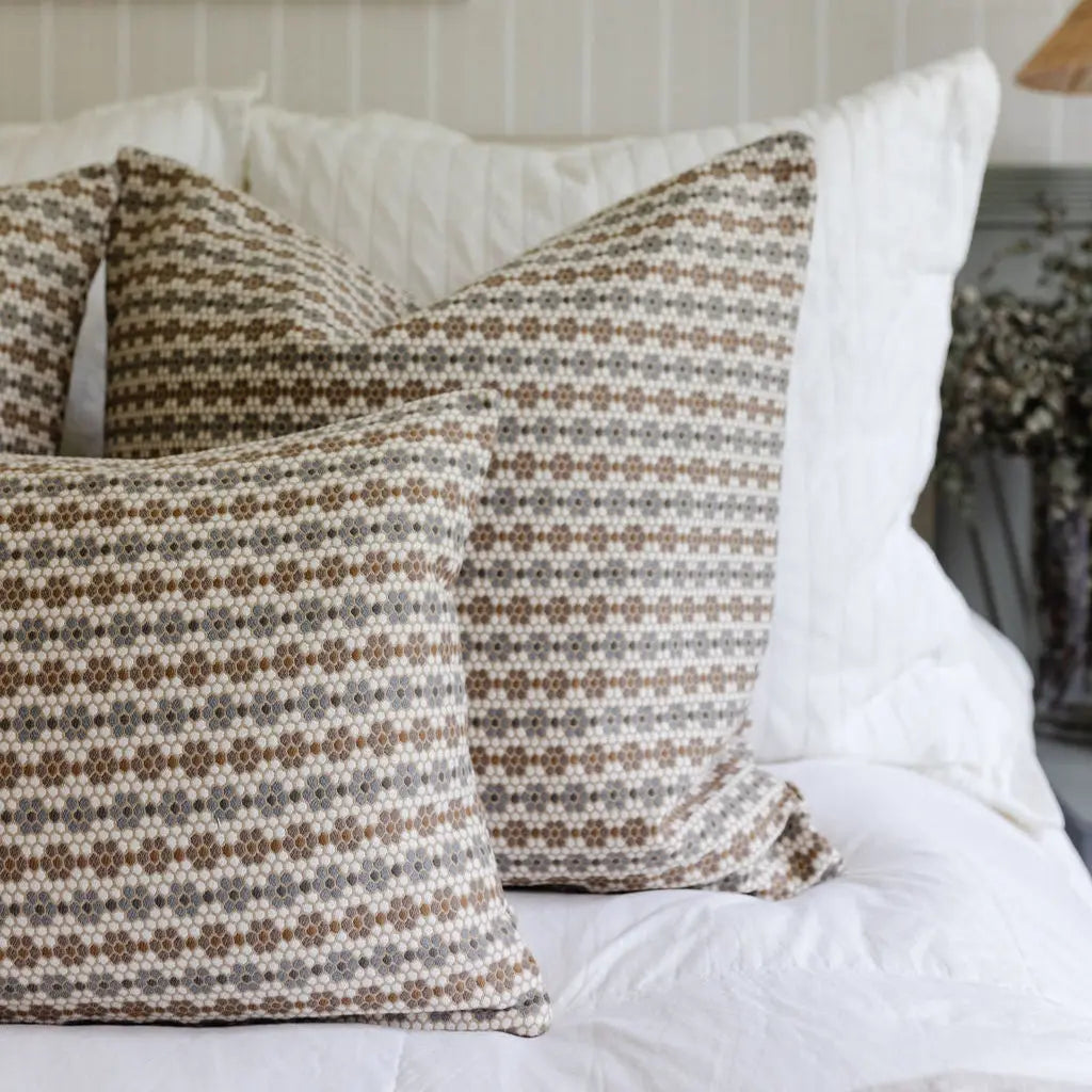 Emily Daws Nectar pillows in Raisin — original pattern, feather and down insert