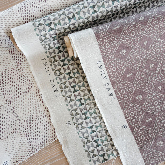Emily Daws Americana Fabric in orchid paired with other boutique textiles