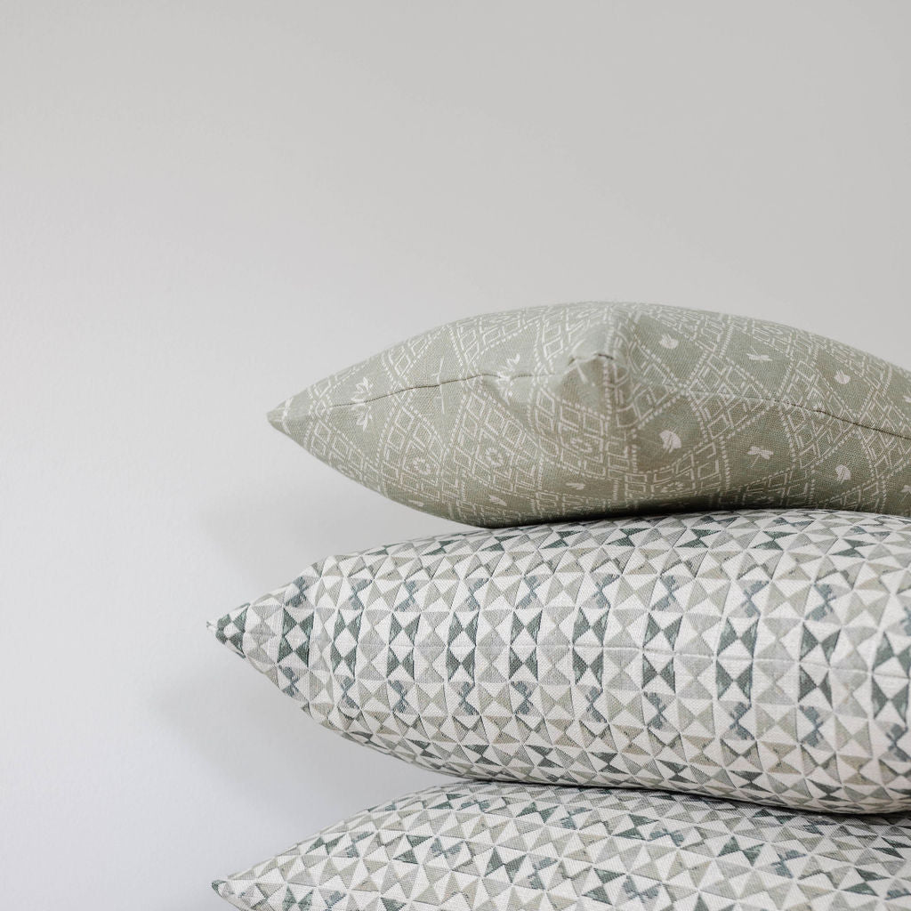Emily Daws pillows in Belgian linen fabrics, created for trade professionals and clients.