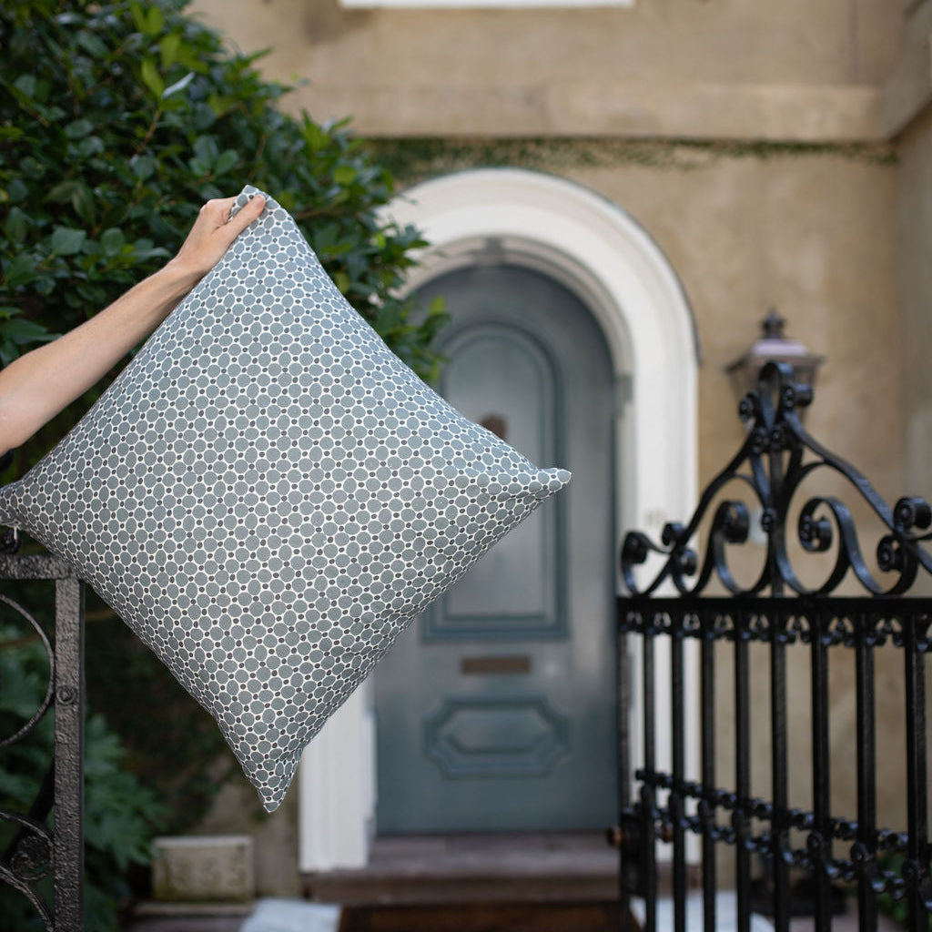 Emily Daws throw pillow showcasing luxury textiles and heirloom-inspired patterns for designers.