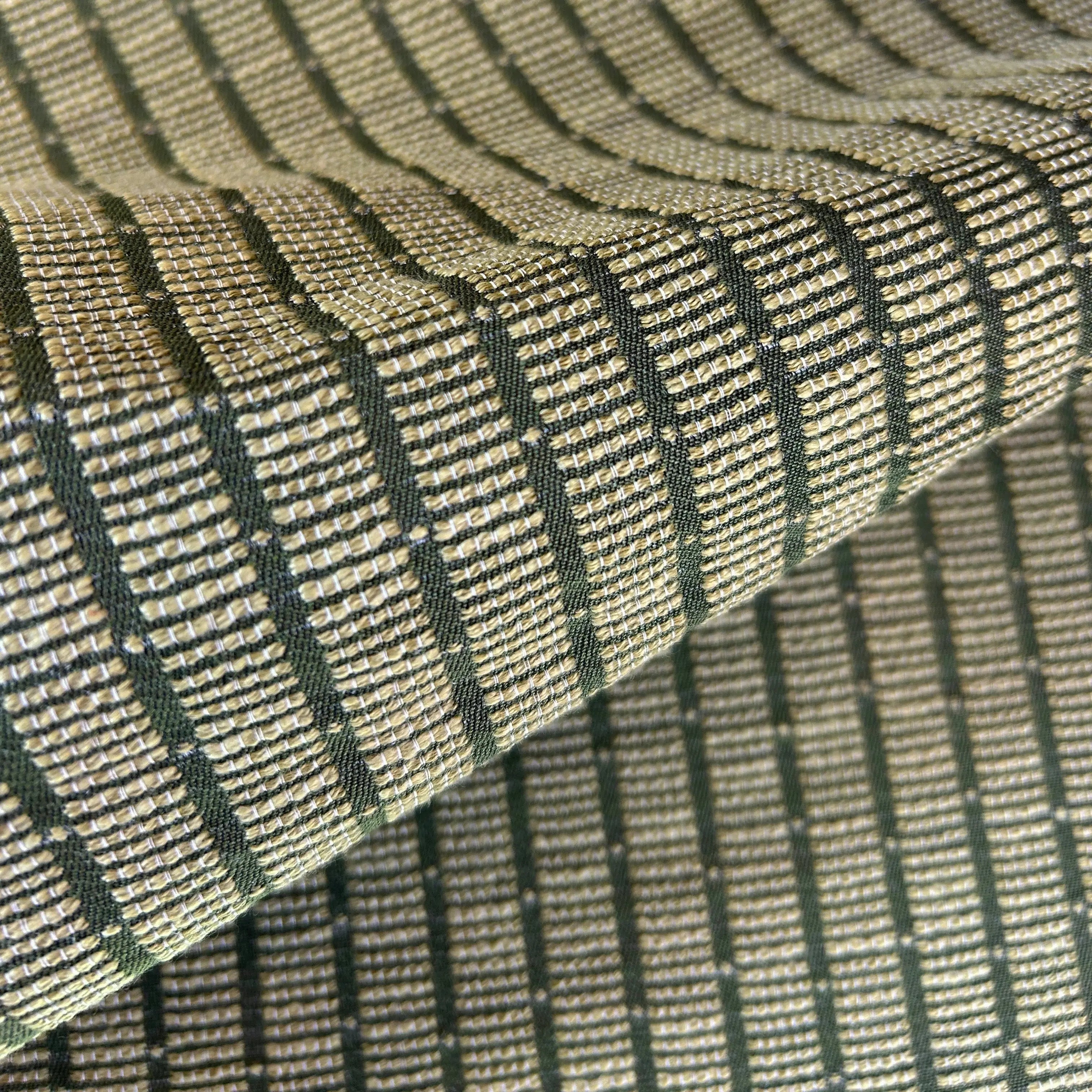 Jetty fabric in Palm by Emily Daws — close-up detail of woven upholstery fabric, Waterways Collection