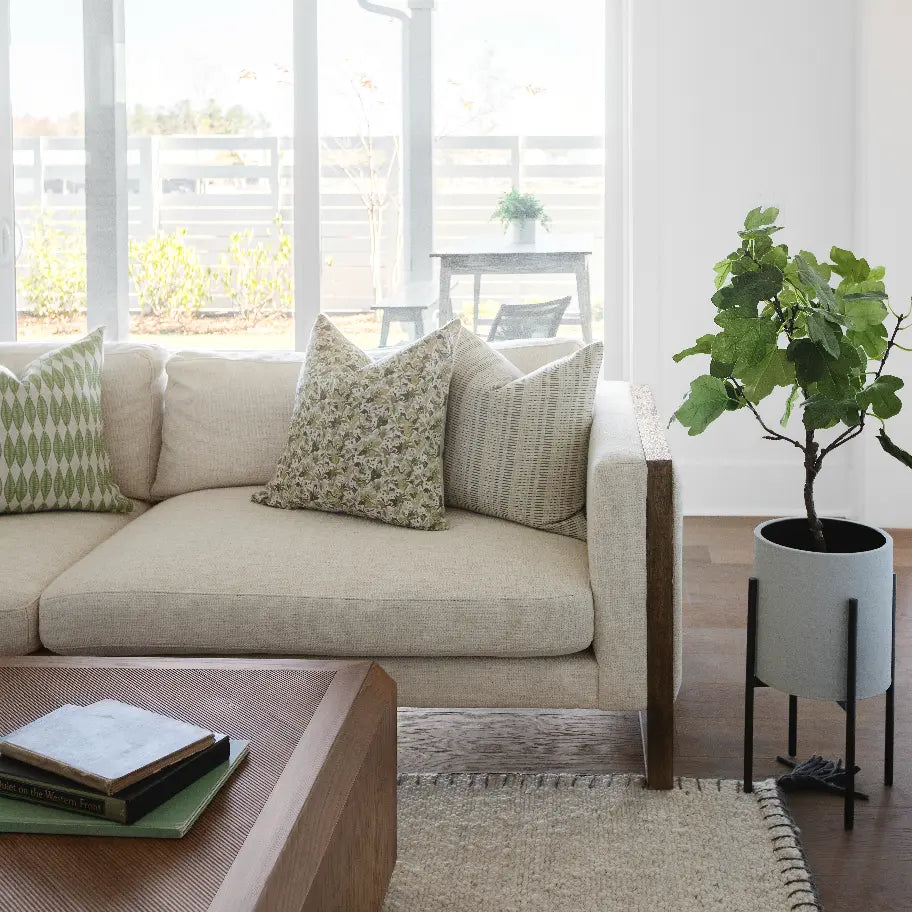 Leaflette fabric in Peridot by Emily Daws styled in an interior — Flora Collection