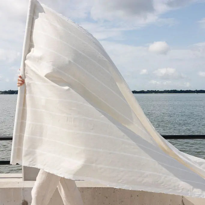 Sandbar Tawny fabric by Emily Daws — Waterways Collection, available by the yard for drapery and upholstery