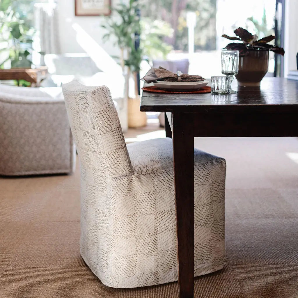 Speckled Check Sesame fabric by Emily Daws — Fauna Collection, available by the yard for drapery and upholstery