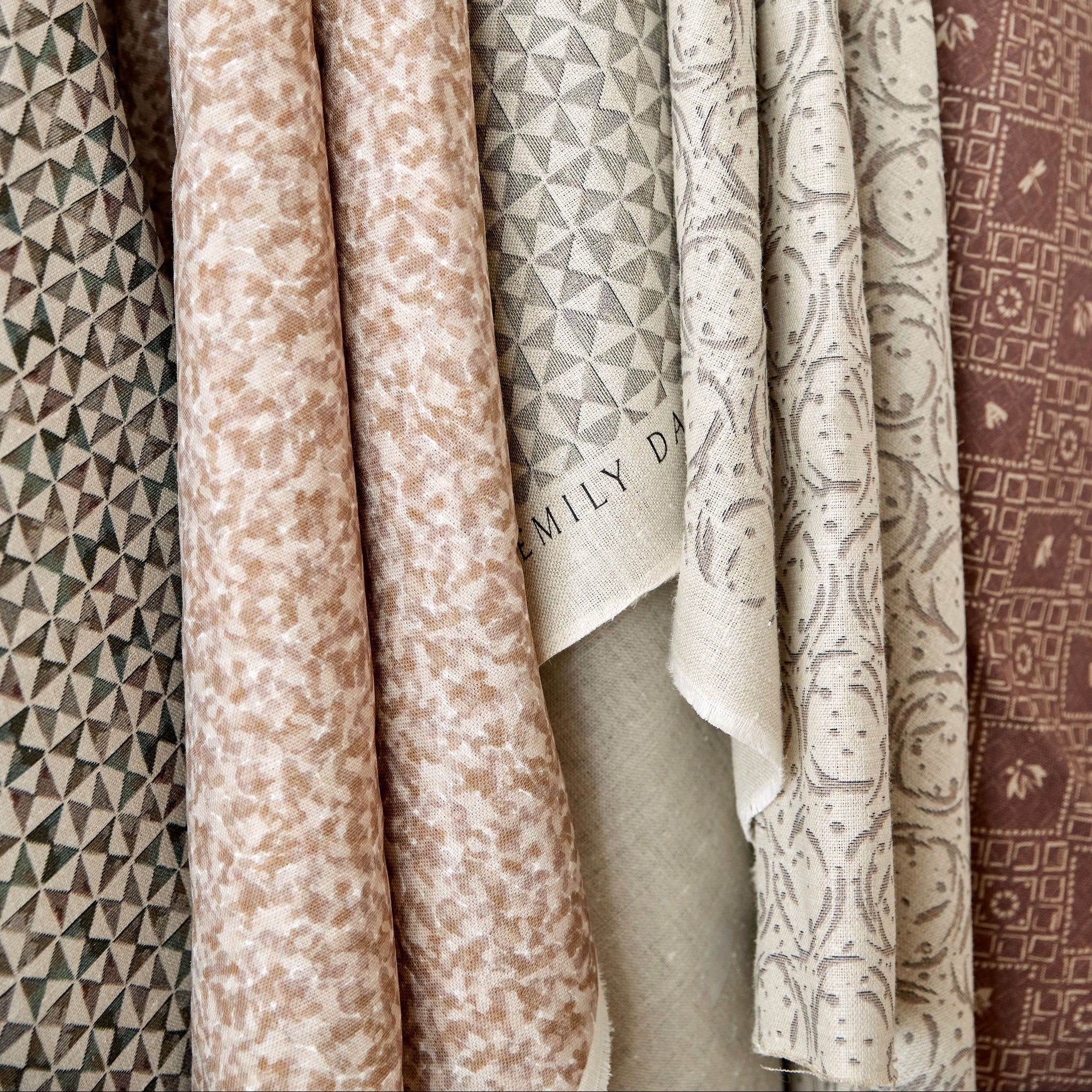 Emily Daws fabric in heirloom-inspired hues, designed for interior projects with bespoke textiles and Southern style.