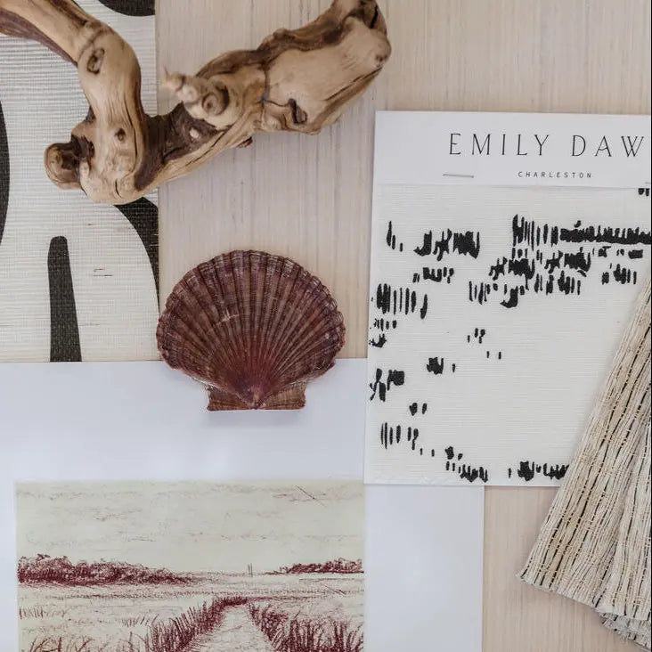 Salt Marsh fabric in Jet by Emily Daws styled in an interior — Waterways Collection