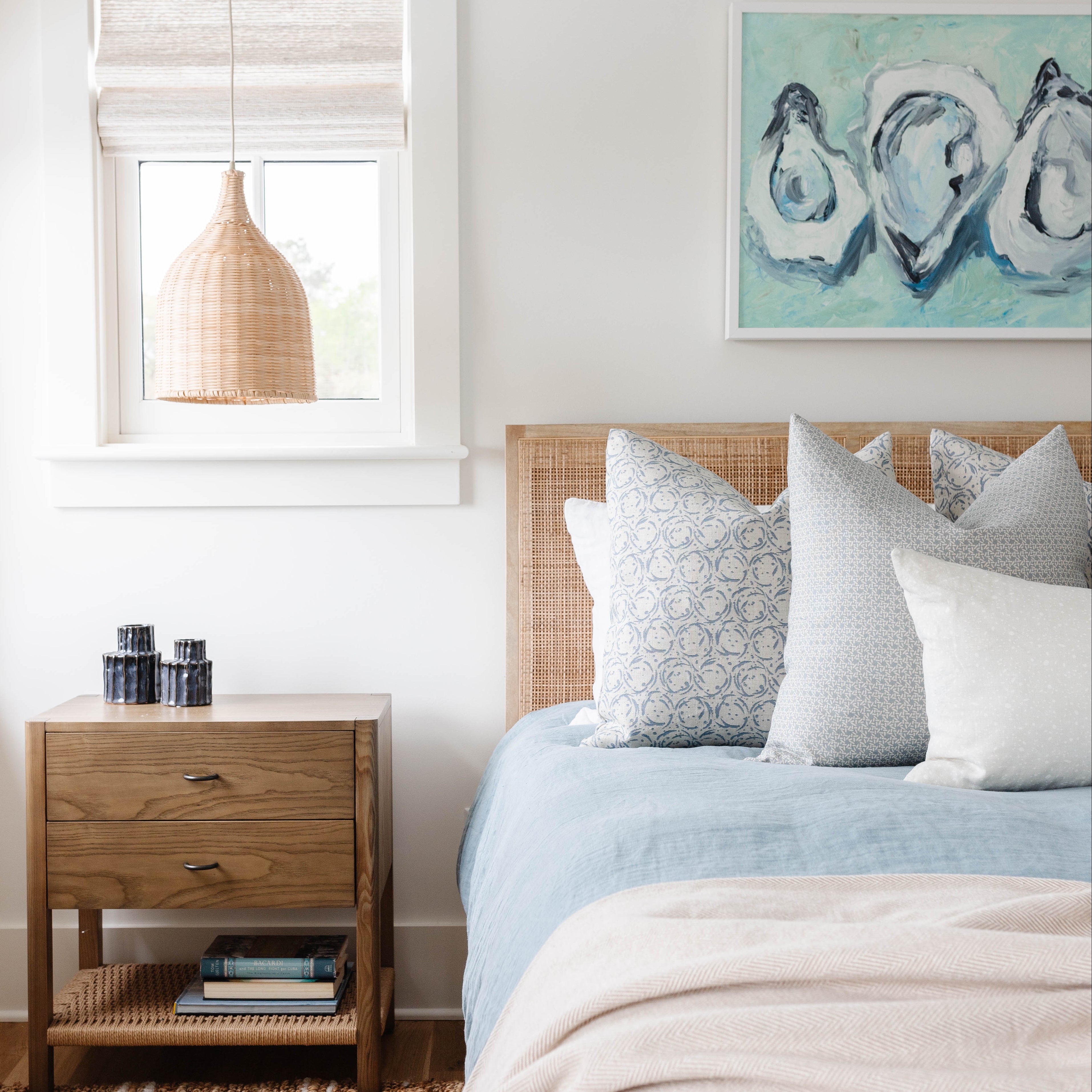 Nest fabric in Raindrop by Emily Daws styled in an interior β Fauna Collection