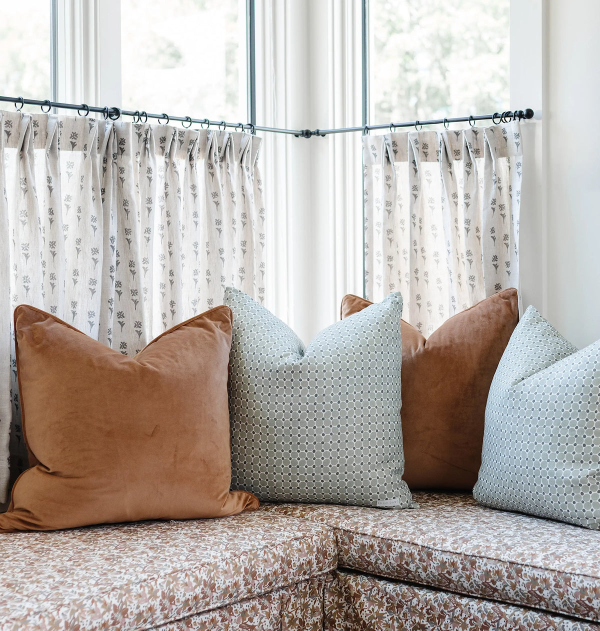 Daffodil fabric in Dusk by Emily Daws styled in an interior β Flora Collection