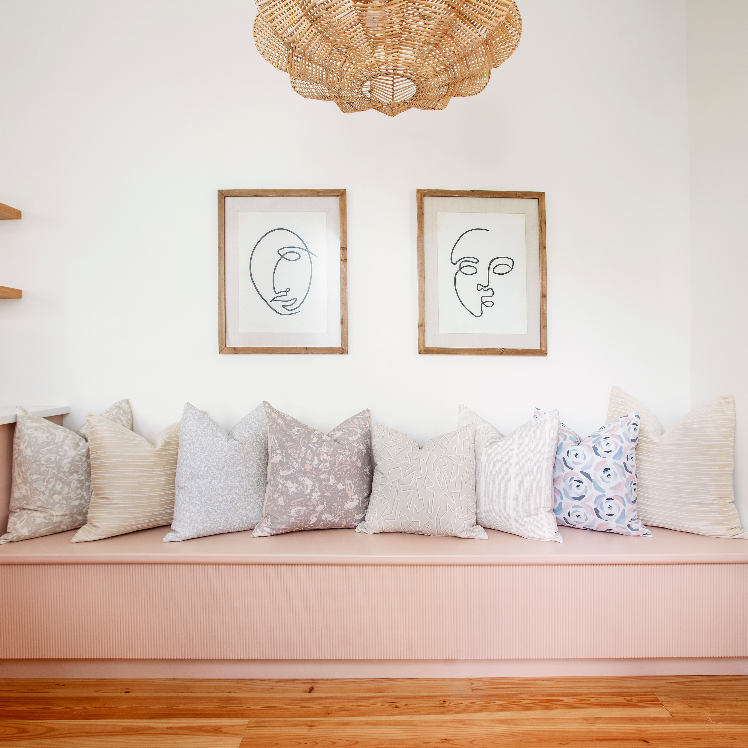 Estuary styled by Emily Daws – placed on a bench with accompanying pillows in a Charleston sunroom