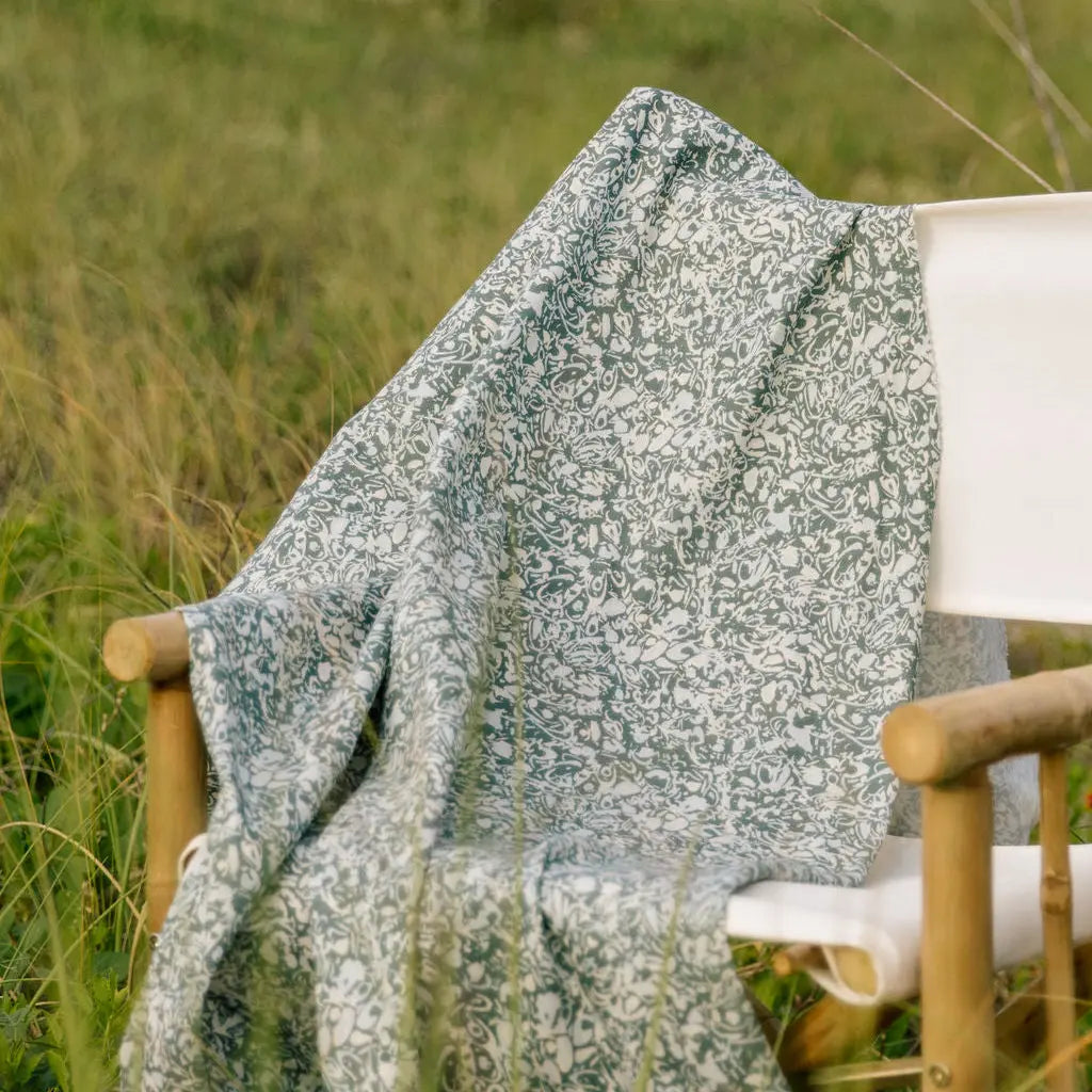 Estuary fabric in Peacock by Emily Daws styled in an interior — Waterways Collection