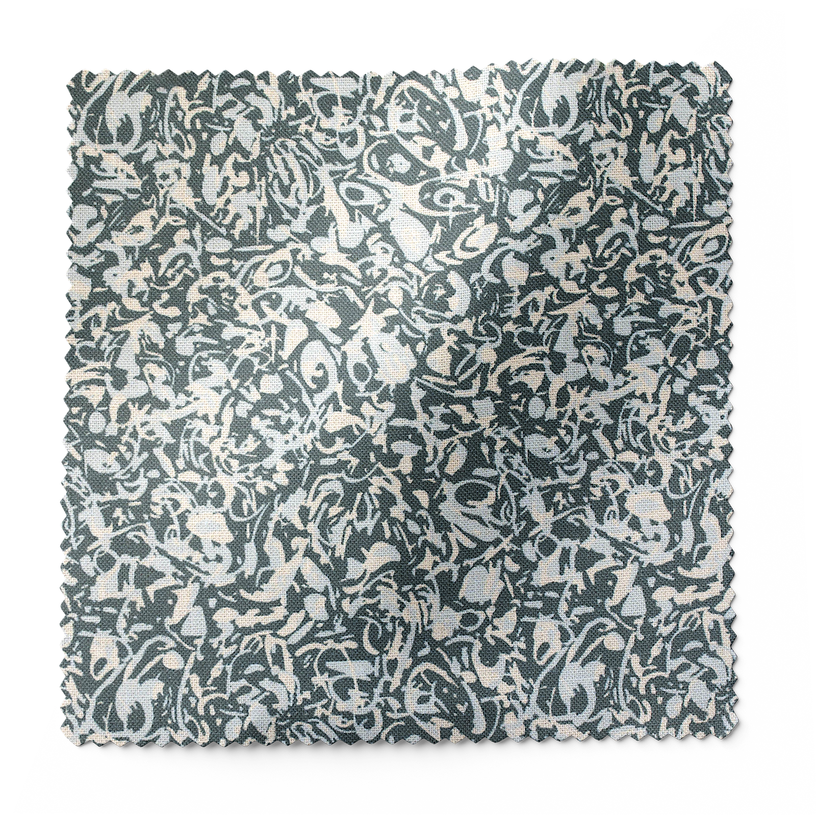 Close up of a fabric swatch Estuary in Peacock by Emily Daws – linen swatch ideal for drapery or upholstery in mountain homes.