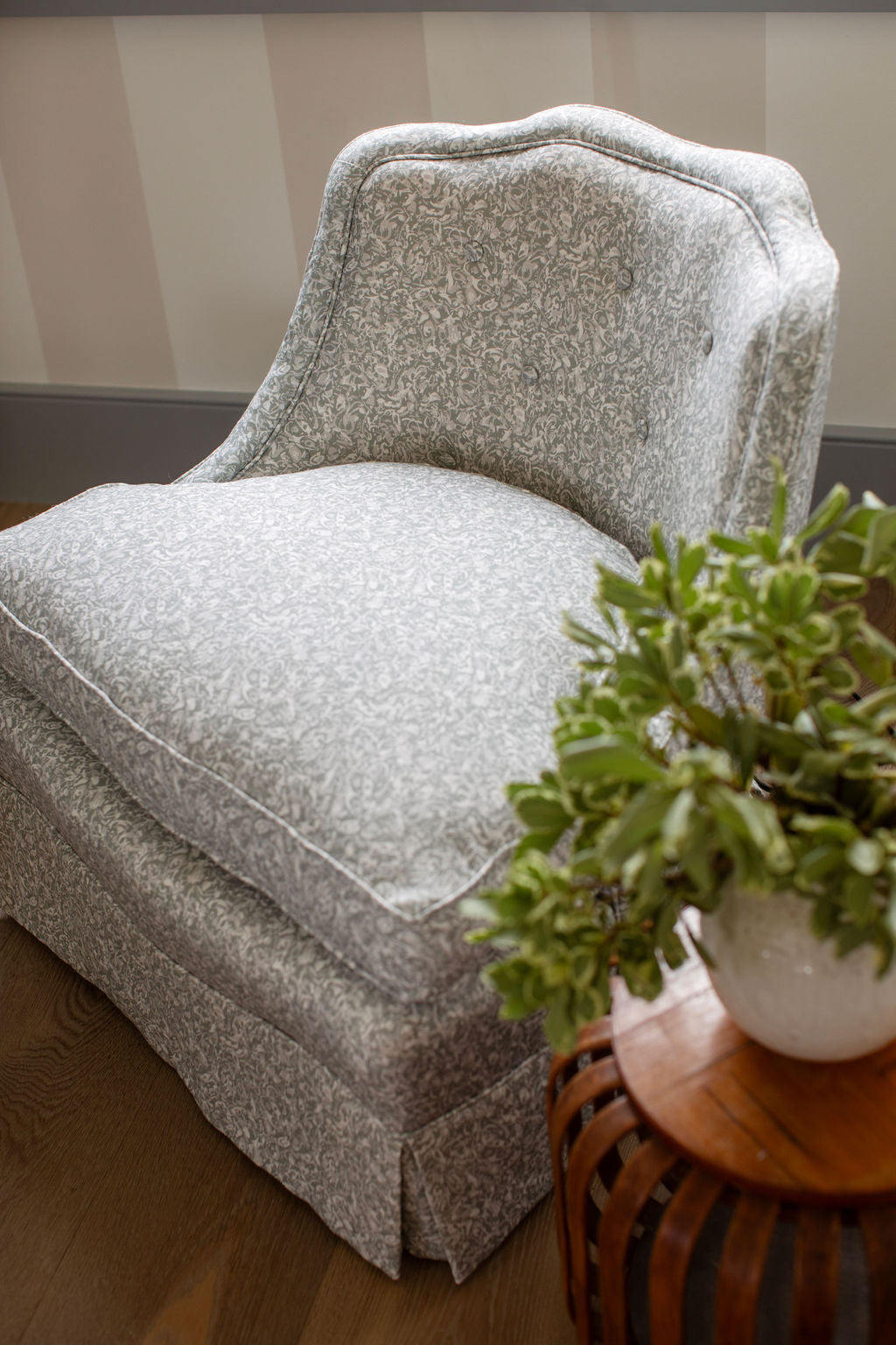 Estuary fabric in Artichoke by Emily Daws – styled in a Charleston coastal home; perfect for pillows, window treatments, or accent upholstery – Waterways fabric collection; Charleston luxury fabric by the yard for interiors and coastal homes