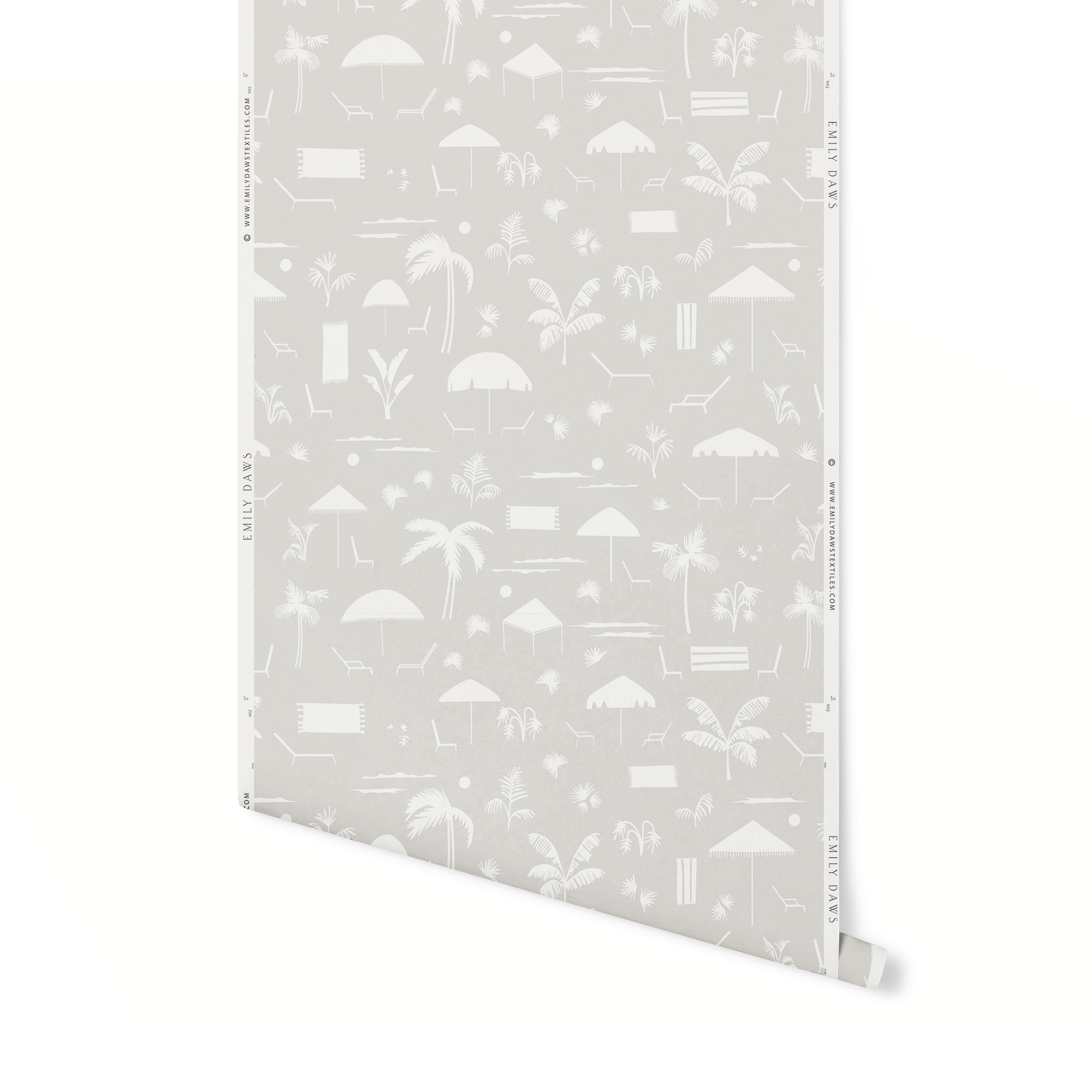 Emily Daws Folly Toile wallpaper in Sand – close-up showing texture and tone of design