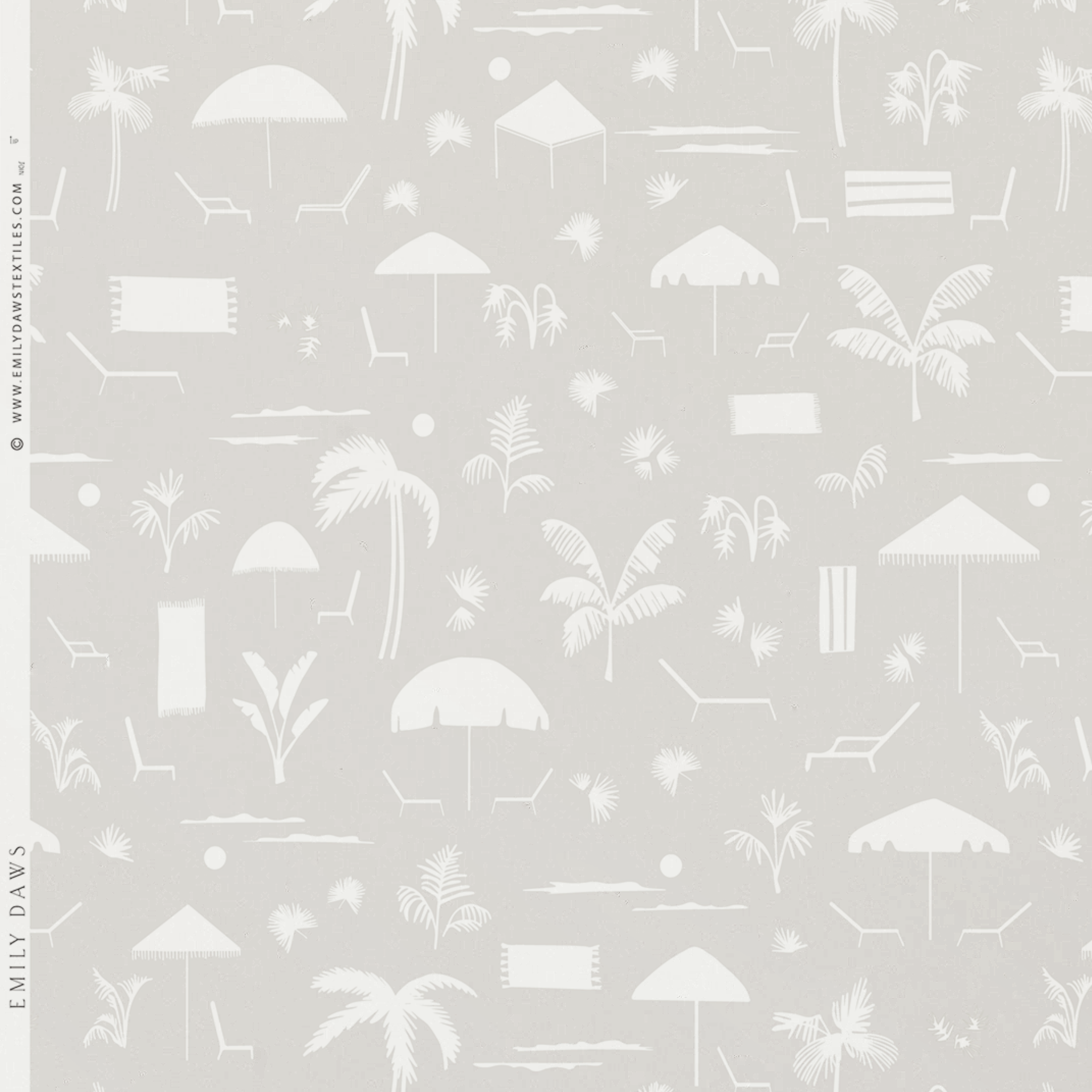 Folly Toile wallpaper in Sand by Emily Daws β product view of repeating motif for interior walls