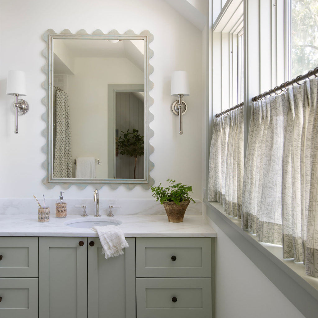 Hemlock fabric in Frost styled by Emily Daws β cozy countryside look for floral curtains or cushions