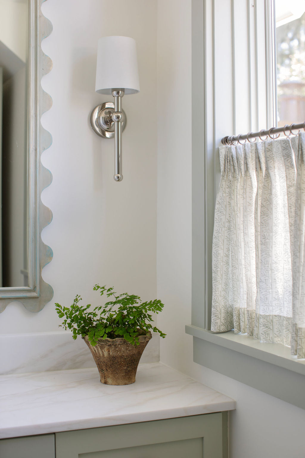 Hemlock fabric in Frost styled by Emily Daws – cozy countryside look for floral curtains or cushions