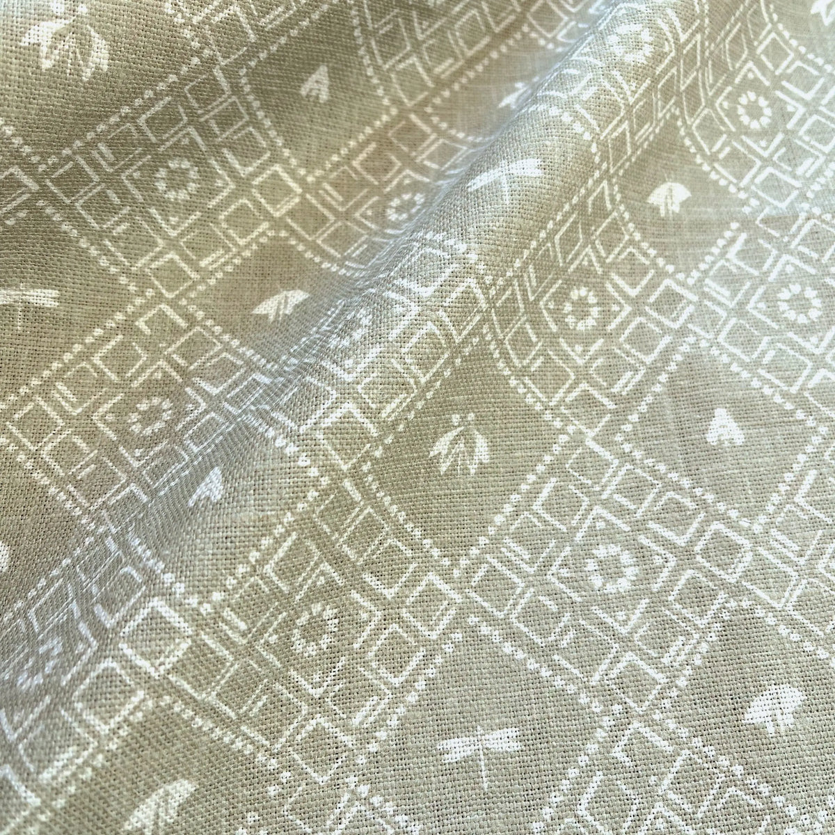 Americana fabric in Edamame by Emily Daws — close-up detail of Belgian linen, Fauna Collection