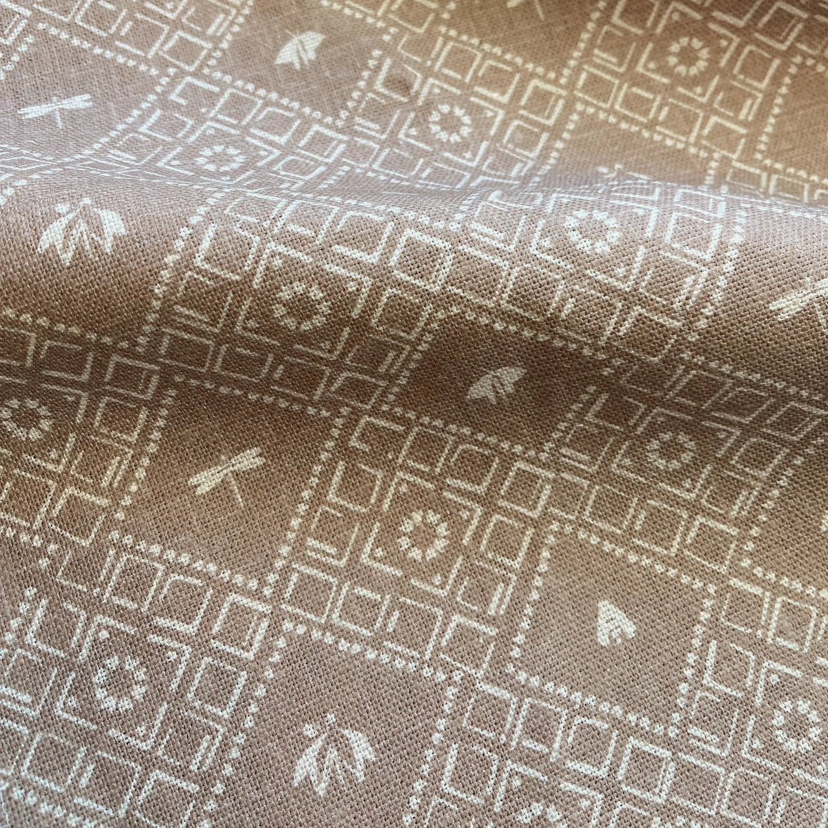Americana fabric in Cumin by Emily Daws — close-up detail of Belgian linen, Fauna Collection