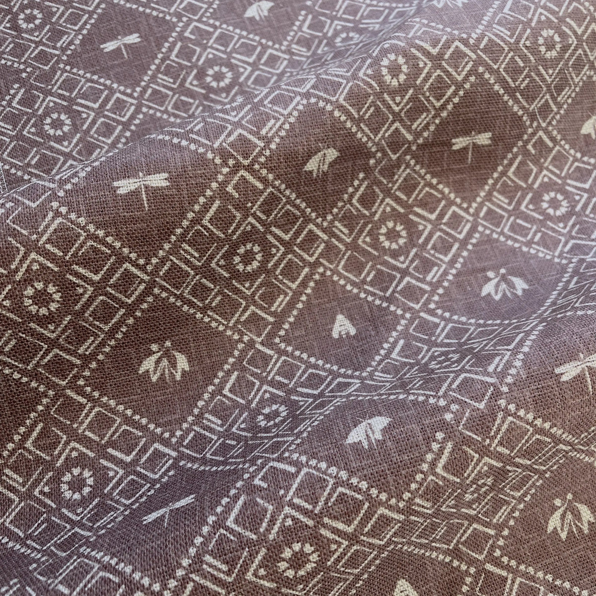 Americana fabric in Orchid by Emily Daws — close-up detail of Belgian linen, Fauna Collection