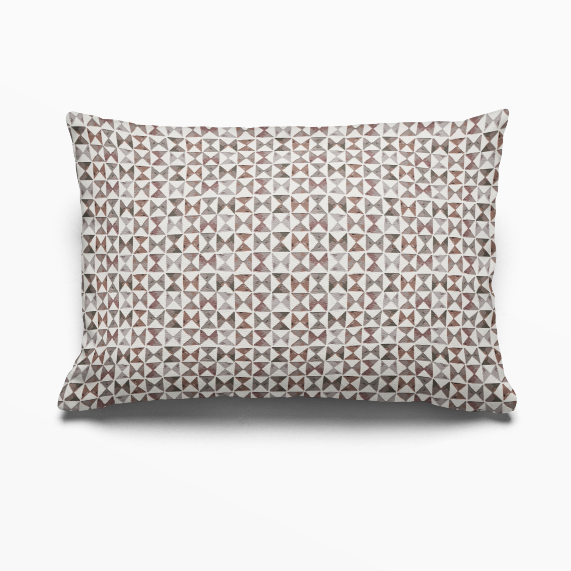 Kaleidoscope pillow in Cranberry by Emily Daws – lumbar shape perfect for cabin beds or mountain homes