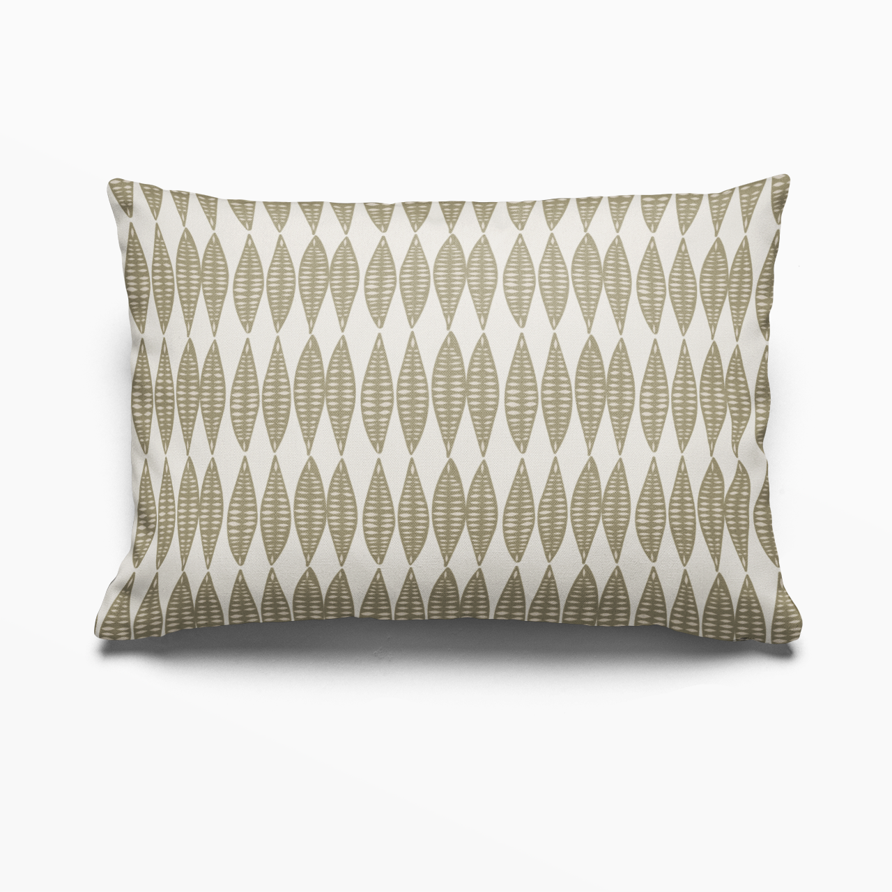 Leaflette pillow in Lemongrass by Emily Daws – lumbar pillow for beds or benches in a soft country interior