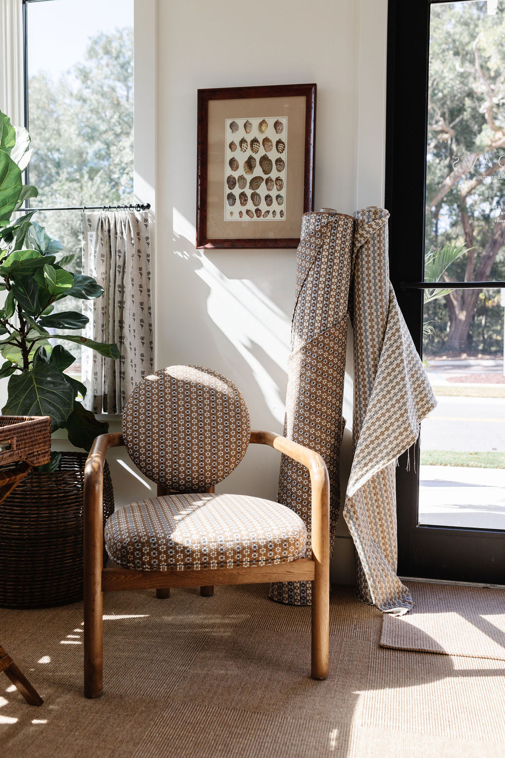 Nectar fabric in Walnut styled by Emily Daws – nature-inspired textile for cabin or mountain homes