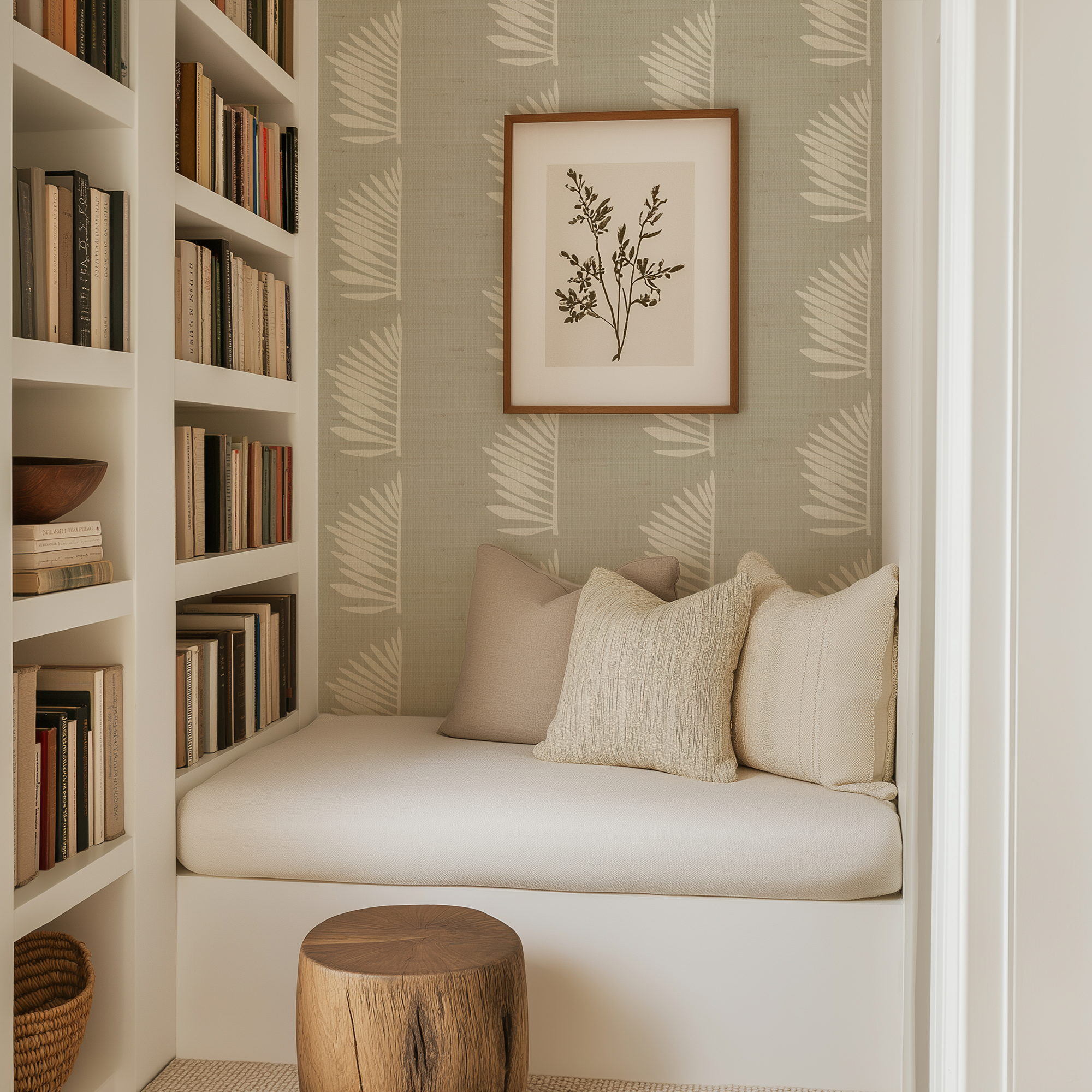 Palmetto Grasscloth wallpaper in Dune styled by Emily Daws – shown in a Charleston home entryway