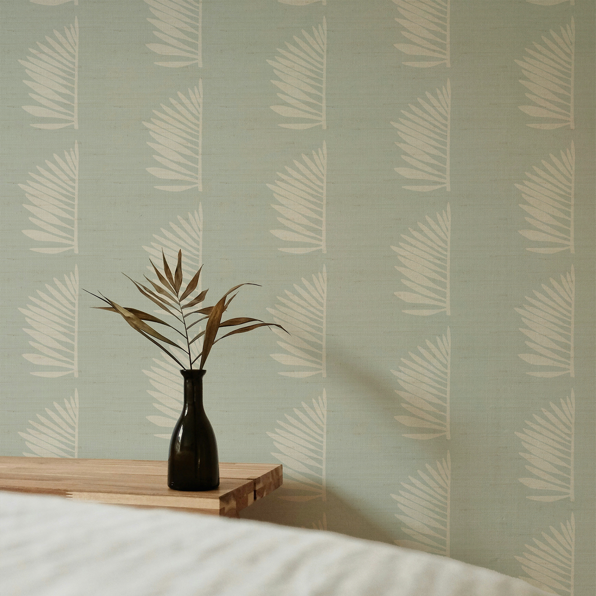 Palmetto Grasscloth wallpaper in Haint Blue styled by Emily Daws β shown in a Charleston home entryway
