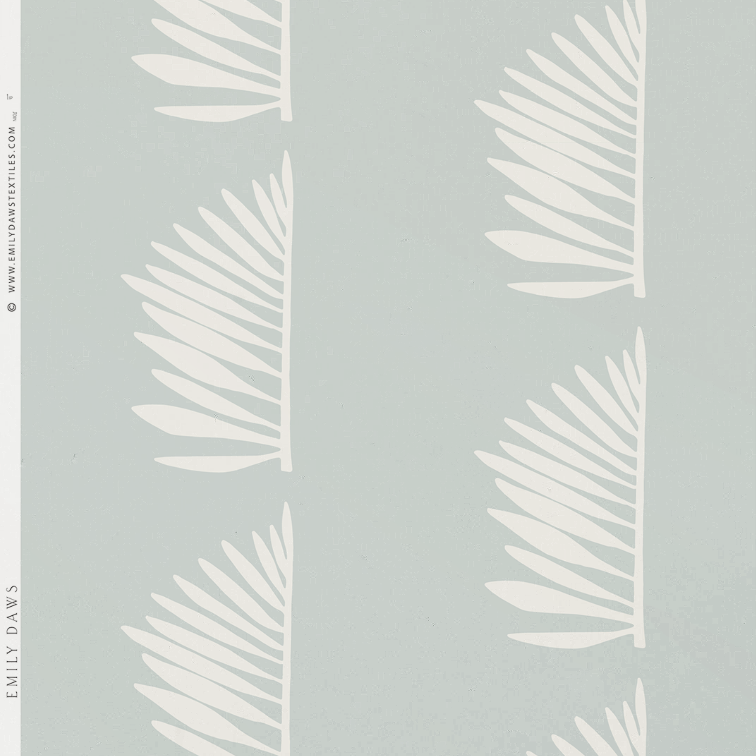 Palmetto wallpaper in Haint Blue by Emily Daws β product view of repeating motif for interior walls