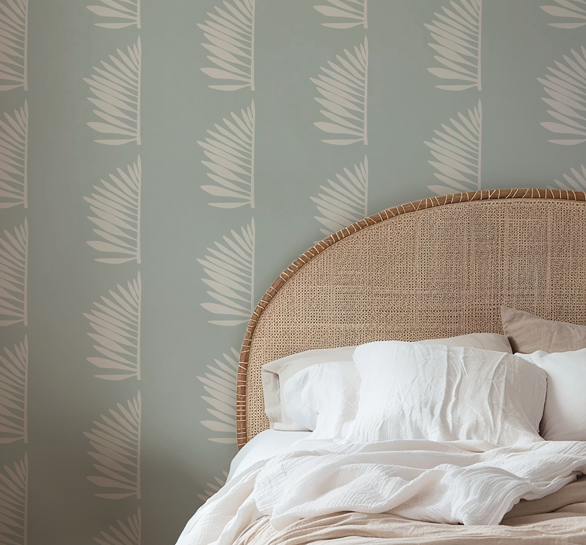 Palmetto wallpaper in Haint Blue styled by Emily Daws – shown in a Charleston home entryway