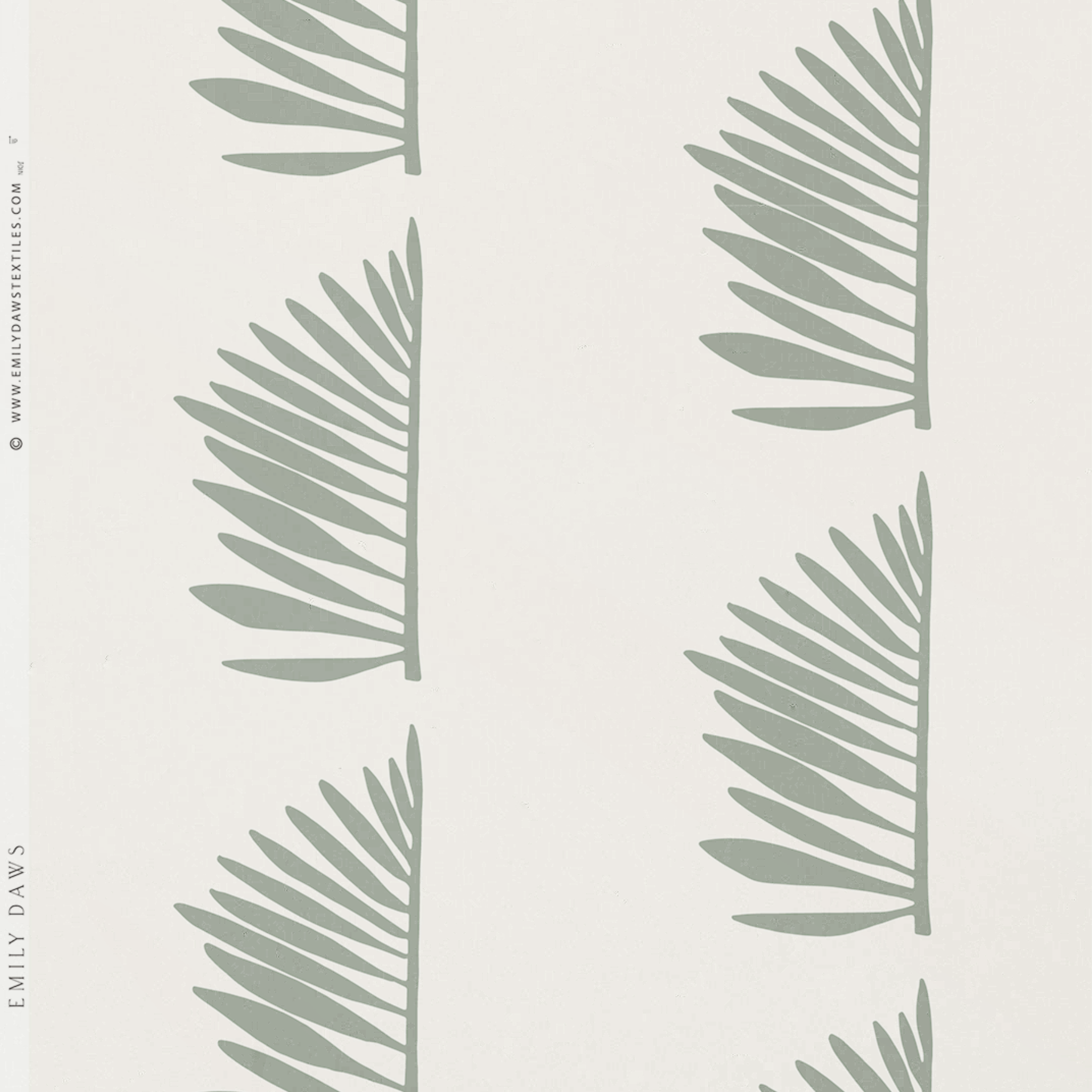 Palmetto wallpaper in Sage by Emily Daws β product view of repeating motif for interior walls