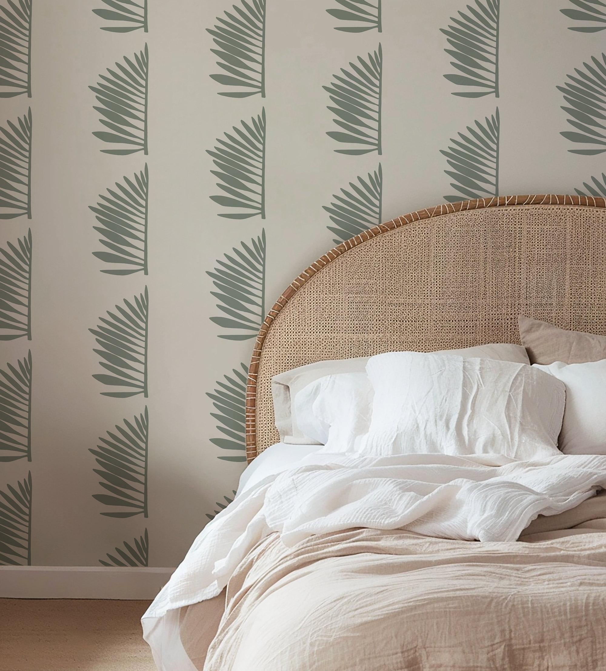 Palmetto wallpaper in Sage styled by Emily Daws – luxury coastal look for waterfront dining room