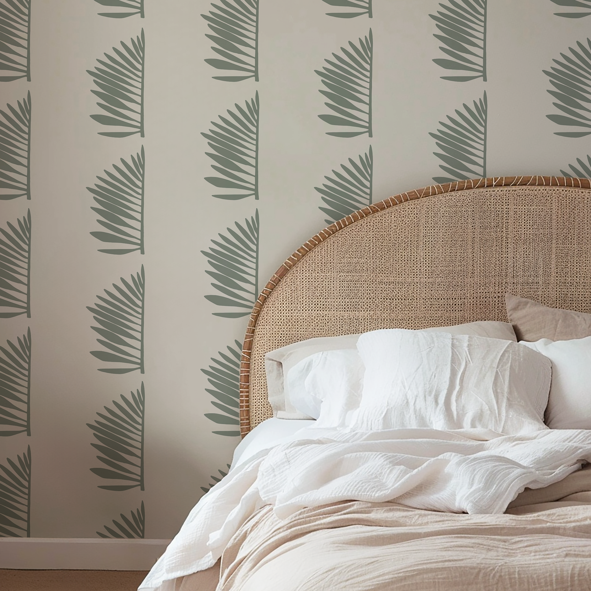 Palmetto wallpaper in Sage styled by Emily Daws – luxury coastal look for waterfront dining room