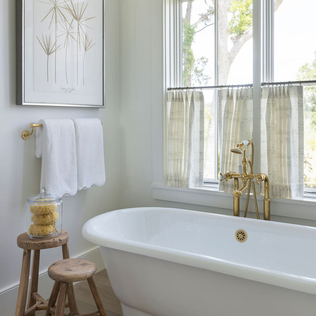 Salt Marsh fabric in Laurel by Emily Daws β styled in a Charleston coastal home; perfect for pillows, window treatments, or accent upholstery β Waterways fabric collection; Charleston luxury fabric by the yard for interiors and coastal homes