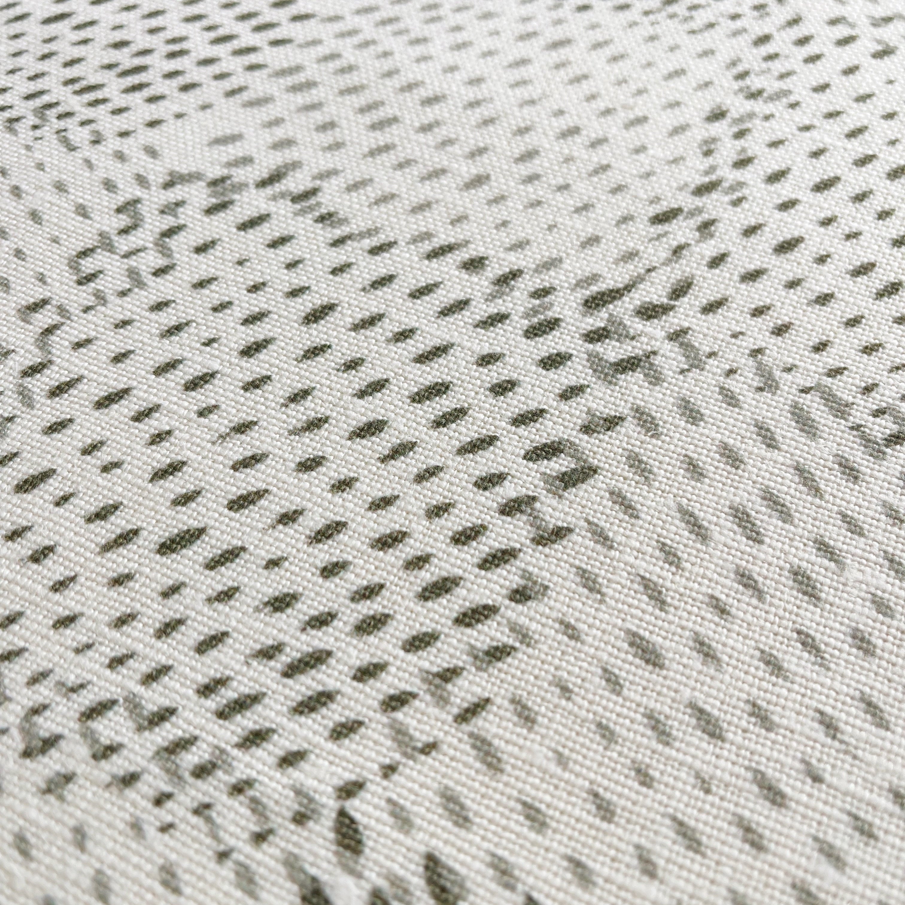 Speckled Check fabric in Cactus by Emily Daws — close-up detail of Belgian linen, Fauna Collection