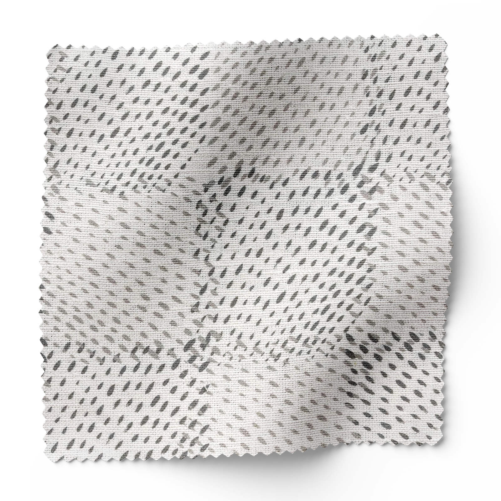 Speckled Check fabric in Charcoal by Emily Daws – forest-inspired swatch with dotted and organic motifs