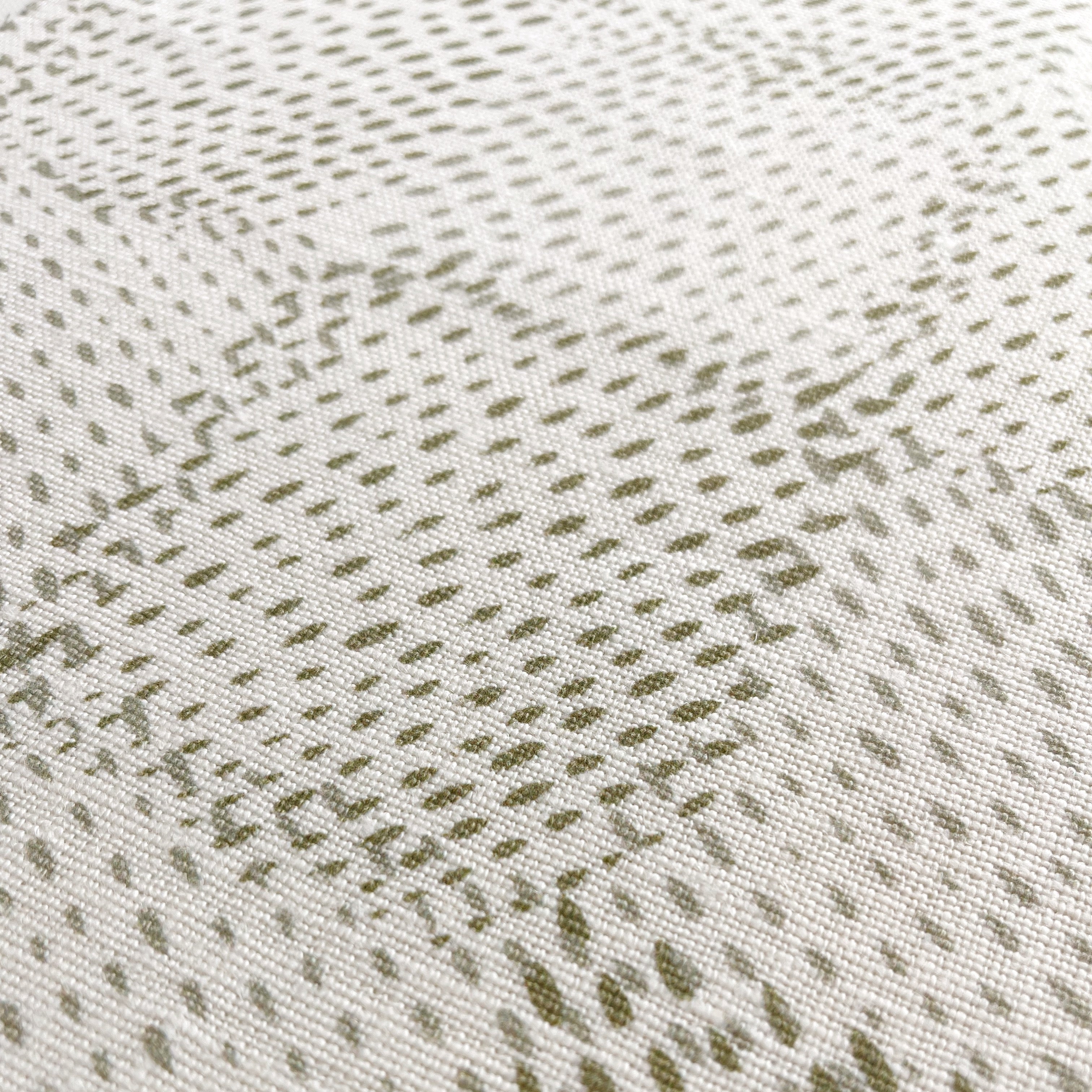 Speckled Check fabric in Chive by Emily Daws — close-up detail of Belgian linen, Fauna Collection