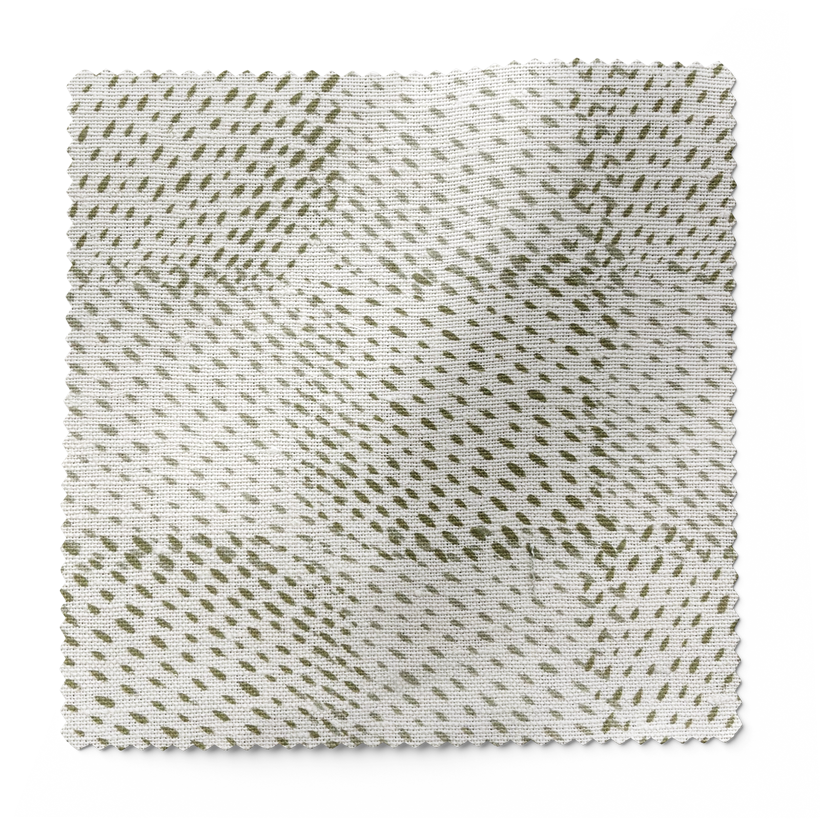 Speckled Check fabric in Chive by Emily Daws – forest-inspired swatch with dotted and organic motifs