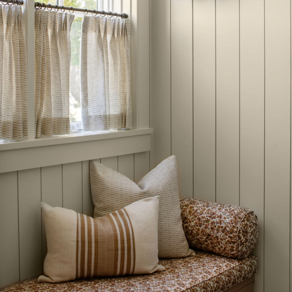 Sweetgrass fabric in Bloom styled by Emily Daws – cozy countryside look for curtains or cushions