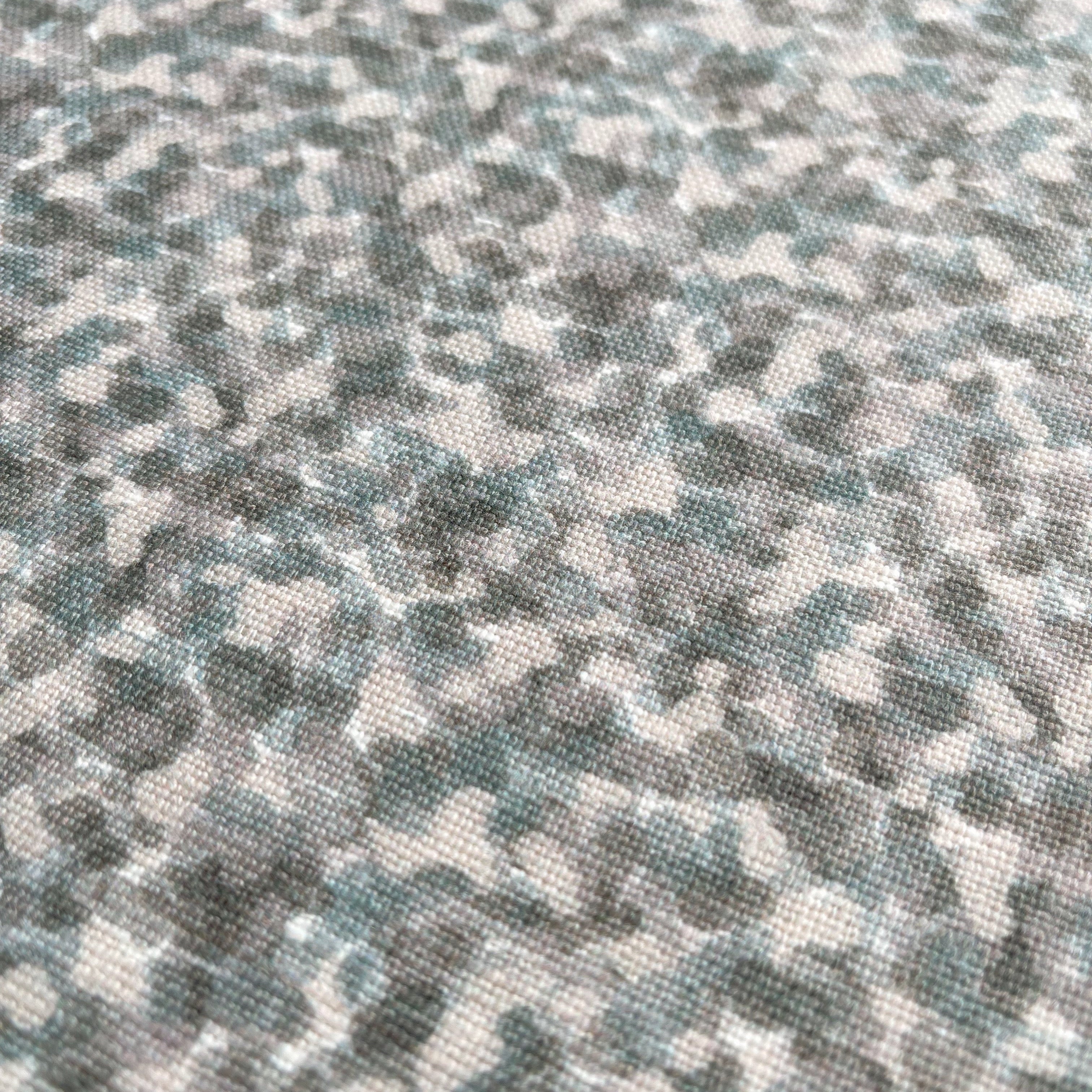 Tortoise fabric in Fig by Emily Daws — close-up detail of Belgian linen, Fauna Collection