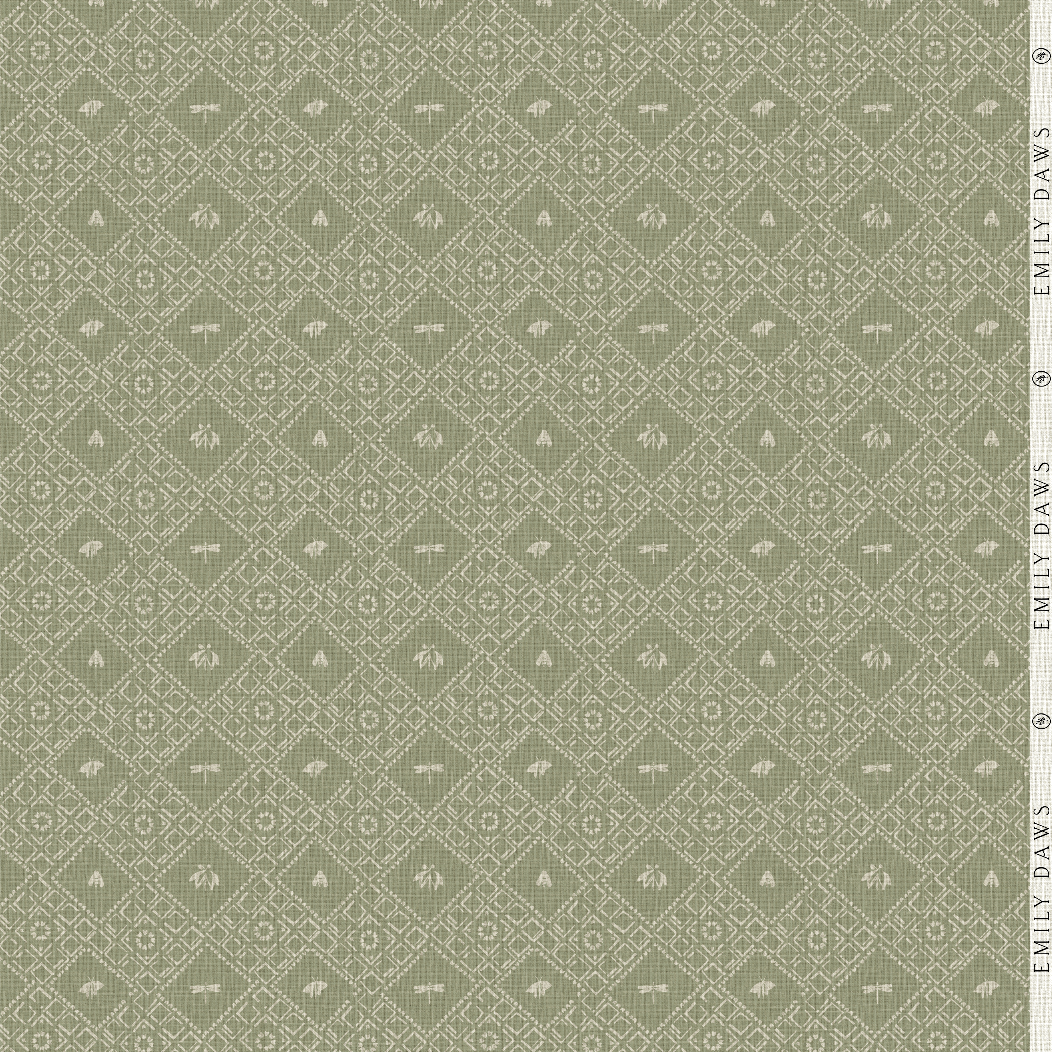 americana edamame fabric by emily daws featuring fresh green dotted motif on natural linen by the yard