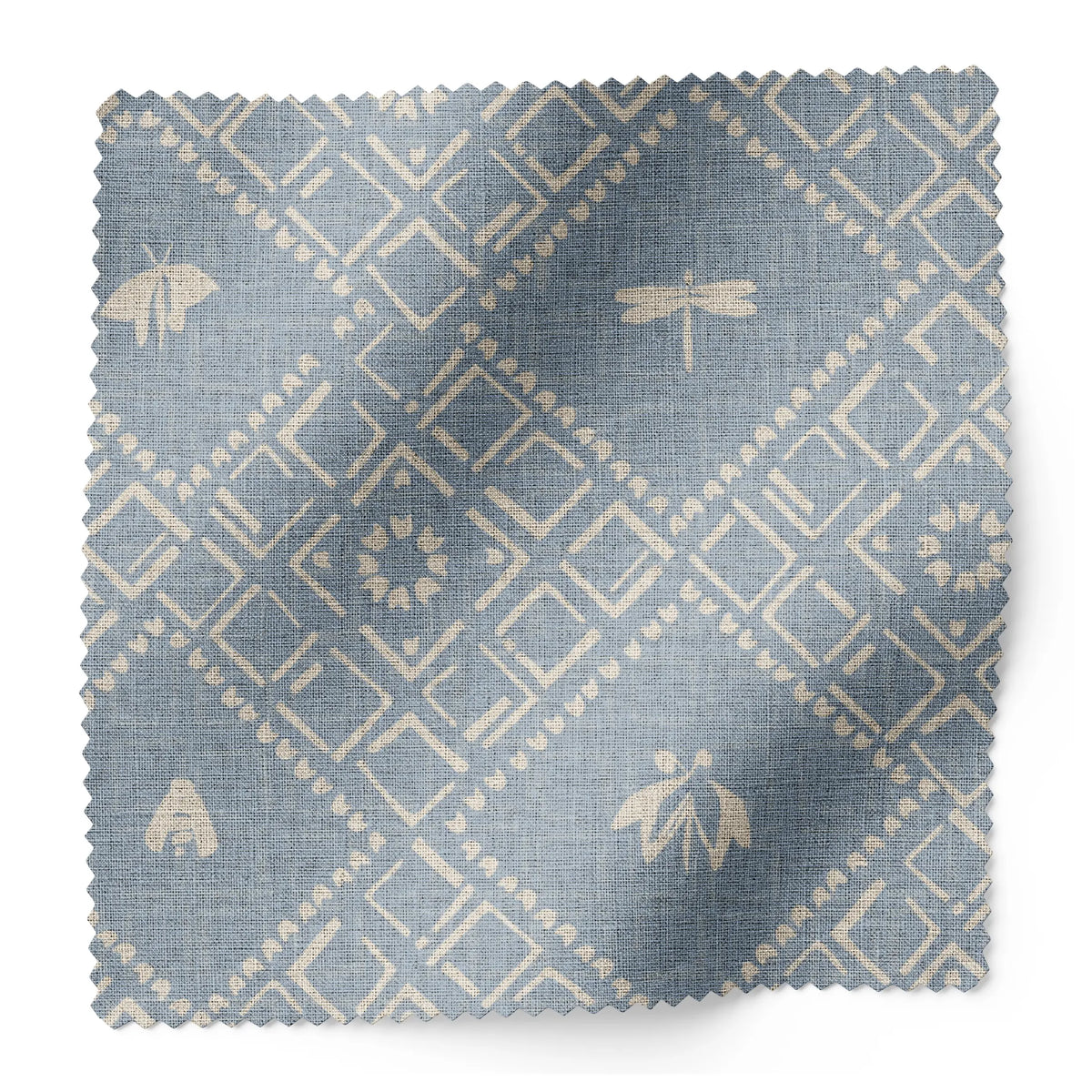 Americana fabric swatch in Cornflower by Emily Daws — 6x6 Belgian linen sample, Fauna Collection