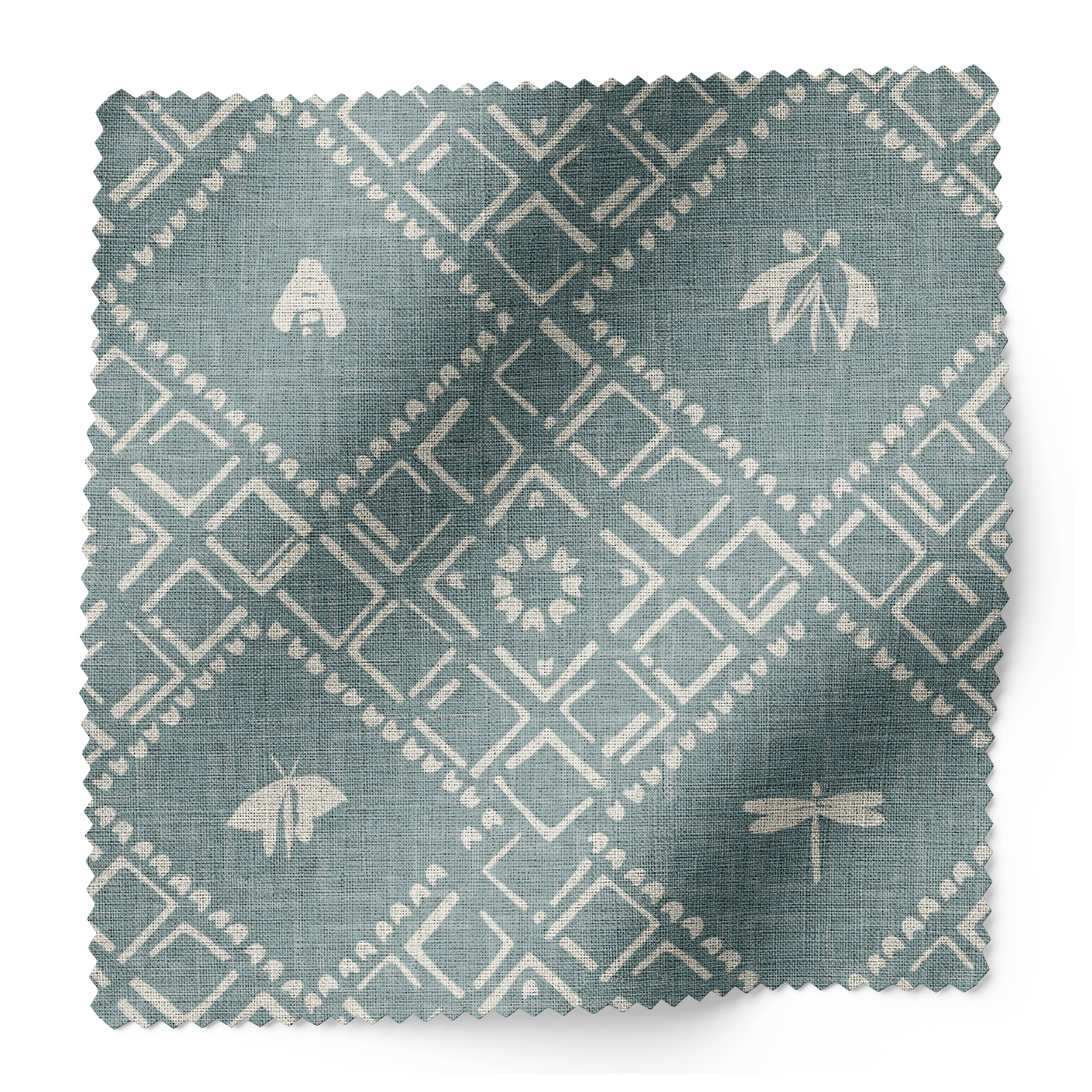 Americana fabric swatch in Teal by Emily Daws — 6x6 Belgian linen sample, Fauna Collection