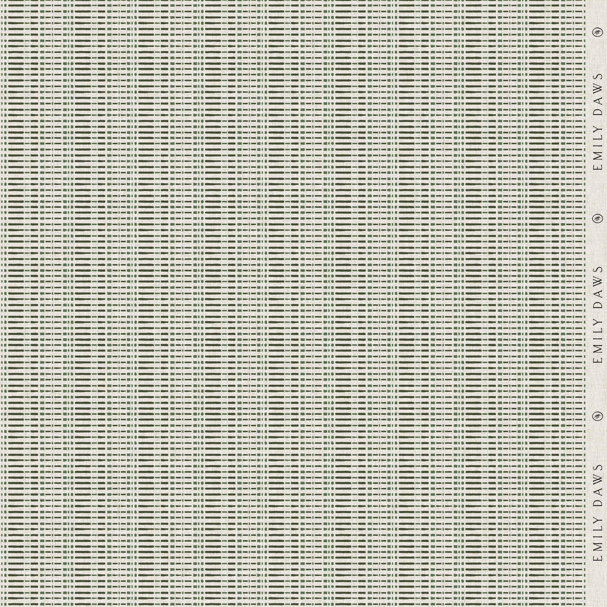 birch evergreen fabric by emily daws featuring deep green botanical pattern on natural linen by the yard